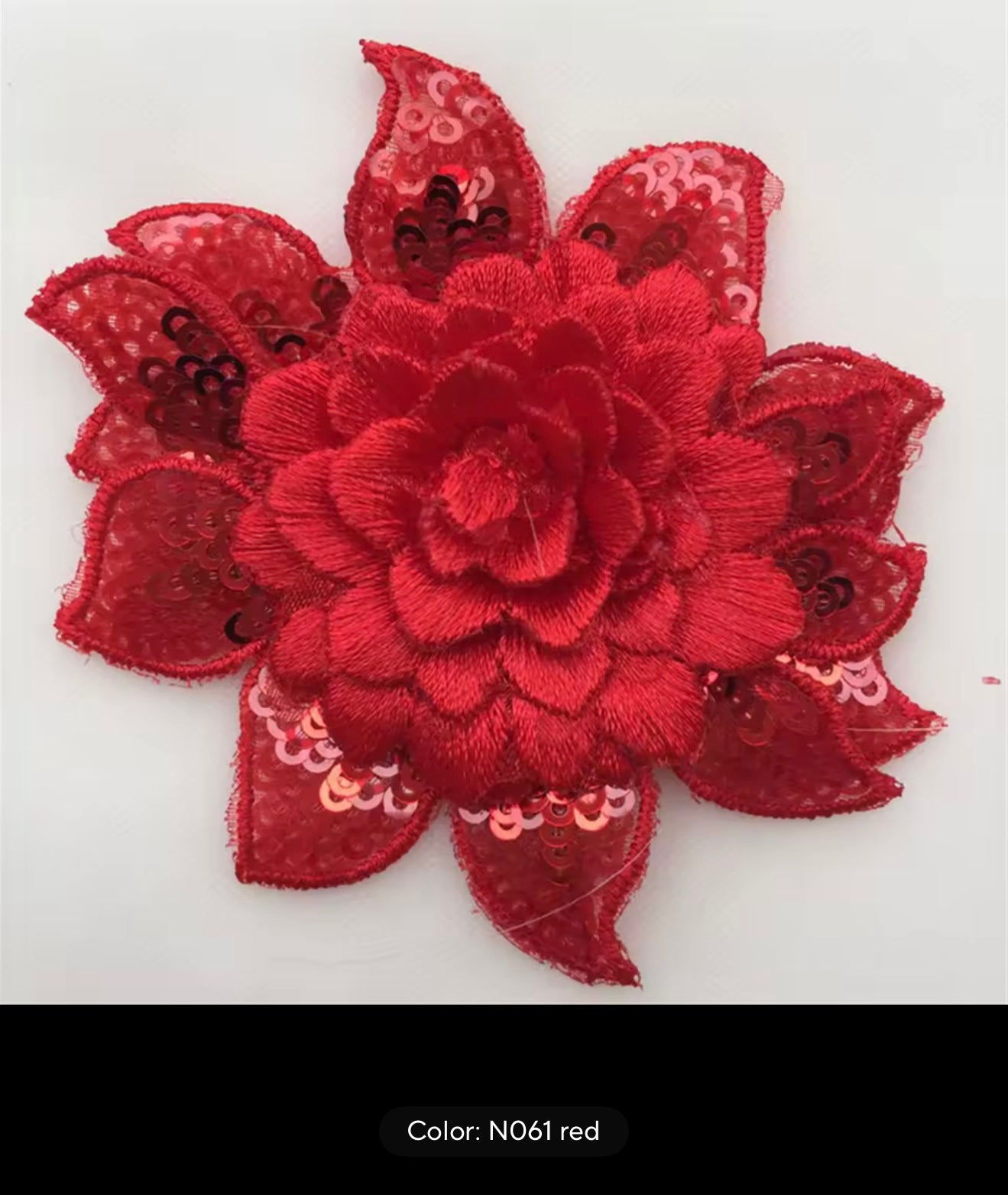 M134 Montana 3D Sew On Flowers, Outer Petals are sequinned. Perfect for adding stones. 8cm wide. Available in 8 Colours