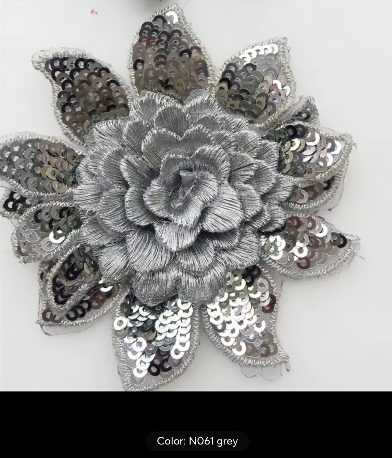 M134 Montana 3D Sew On Flowers, Outer Petals are sequinned. Perfect for adding stones. 8cm wide. Available in 8 Colours