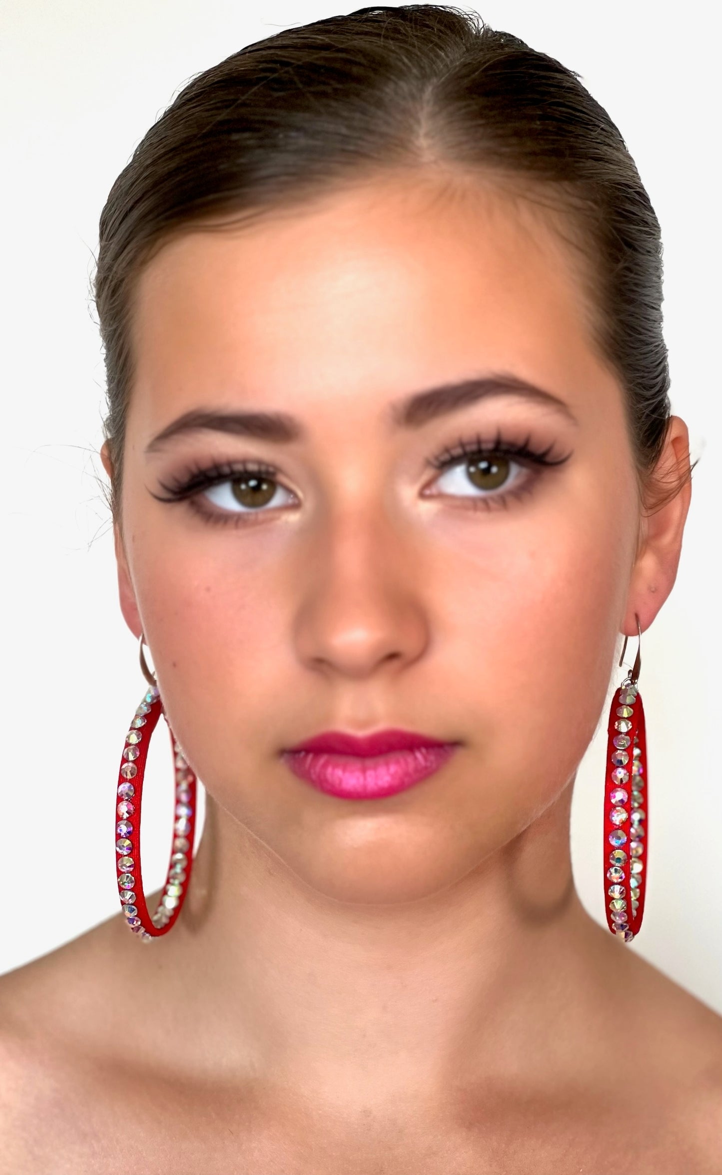 Janet Pair of AB Stoned Hoop Earrings (21 Colour choices) V51