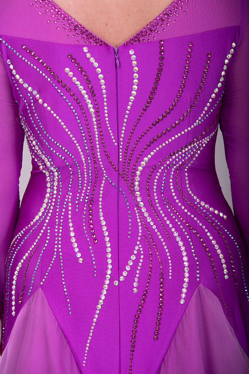 01150 Hot Magenta & White Ombre Competition Ballroom Dance Dress. High back to allow option to wear own Bra.