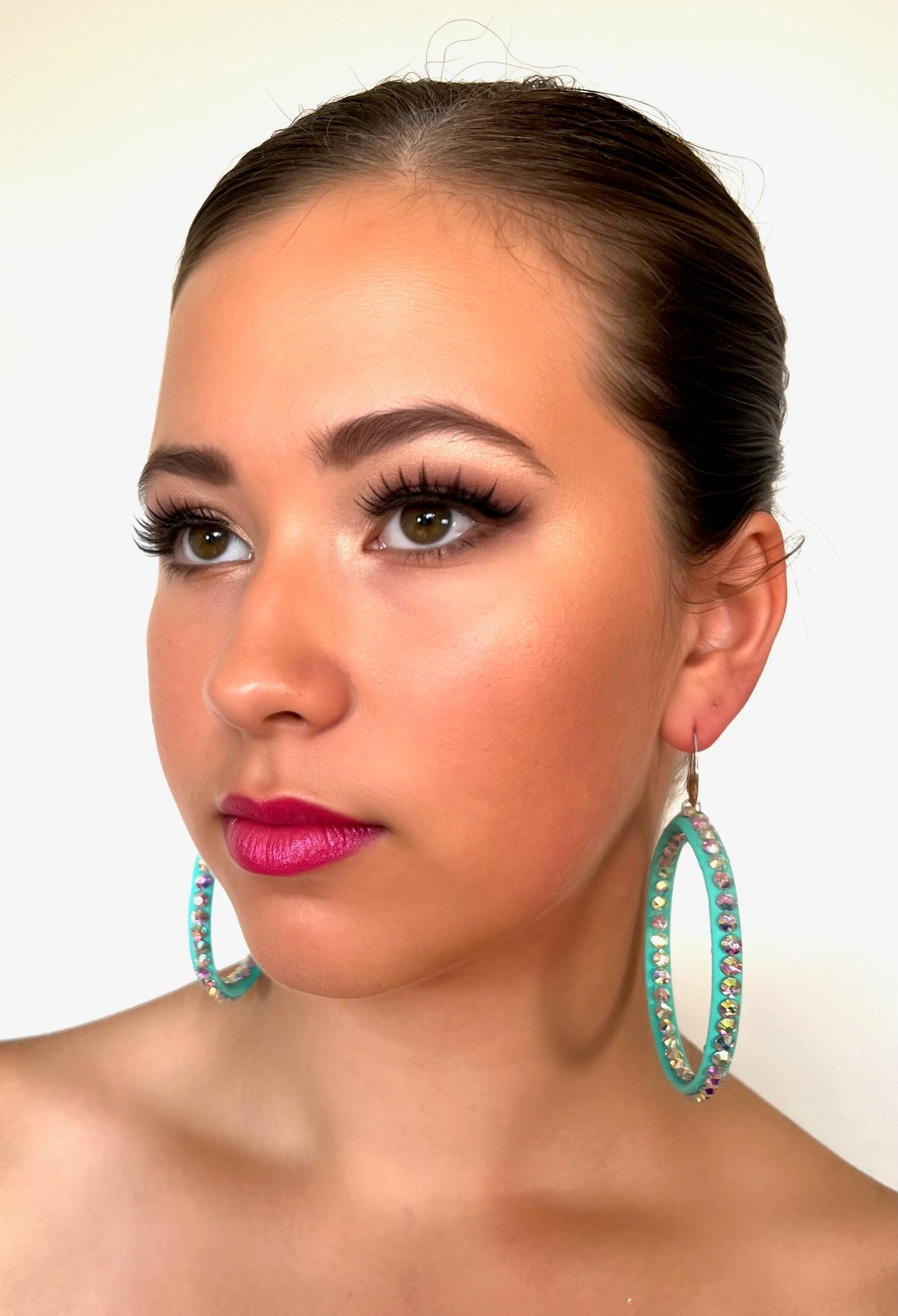 Janet Pair of AB Stoned Hoop Earrings (21 Colour choices) V51