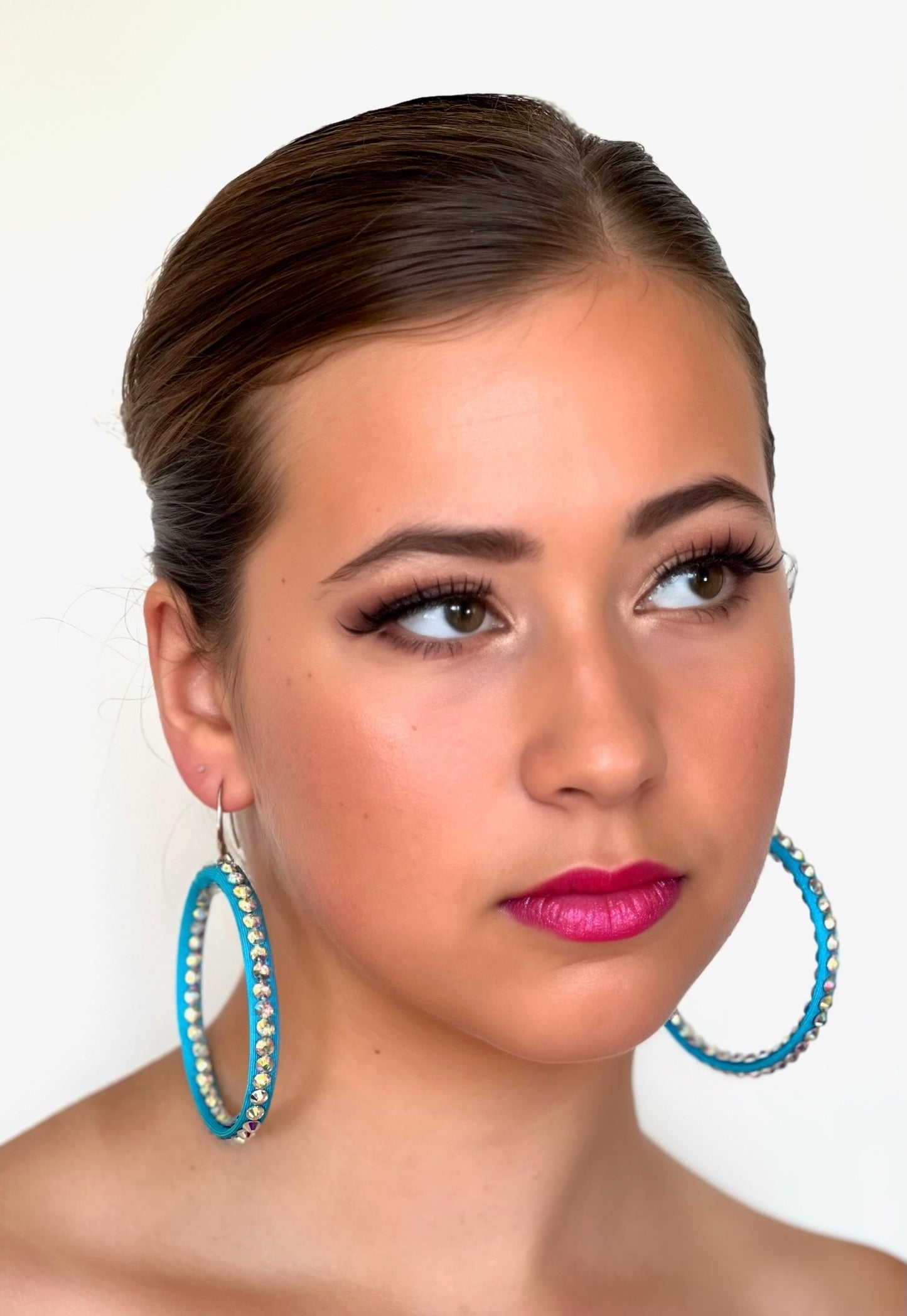 Janet Pair of AB Stoned Hoop Earrings (21 Colour choices) V51