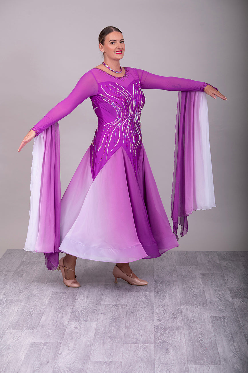 01150 Hot Magenta & White Ombre Competition Ballroom Dance Dress. High back to allow option to wear own Bra.