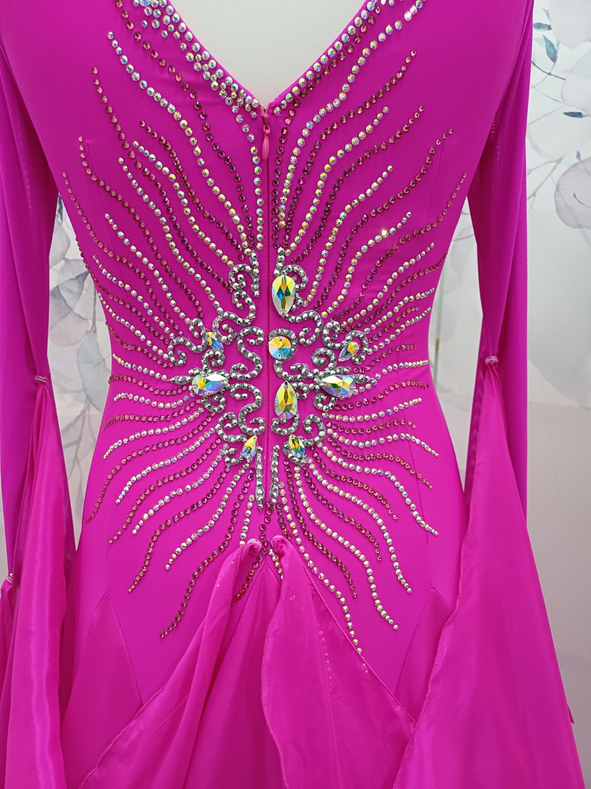 65B Cerise Competition Ballroom Dance Dress. Mesh overlay to the bust with flattering waist design. High back with option to wear own bra  detachable Floats. Stoned in Rose & AB. ❤️Showroom Appointments Available❤️