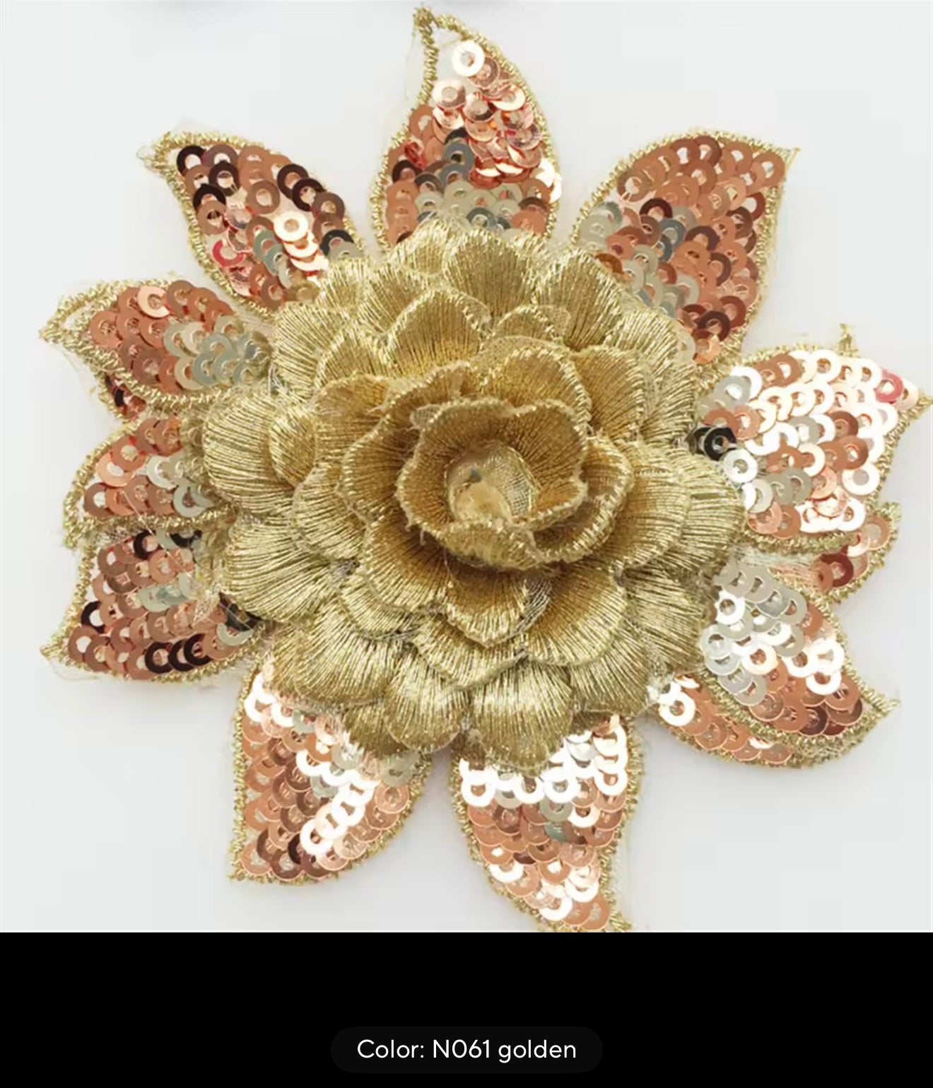 M134 Montana 3D Sew On Flowers, Outer Petals are sequinned. Perfect for adding stones. 8cm wide. Available in 8 Colours