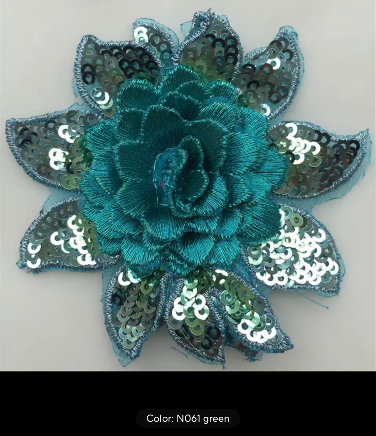 M134 Montana 3D Sew On Flowers, Outer Petals are sequinned. Perfect for adding stones. 8cm wide. Available in 8 Colours