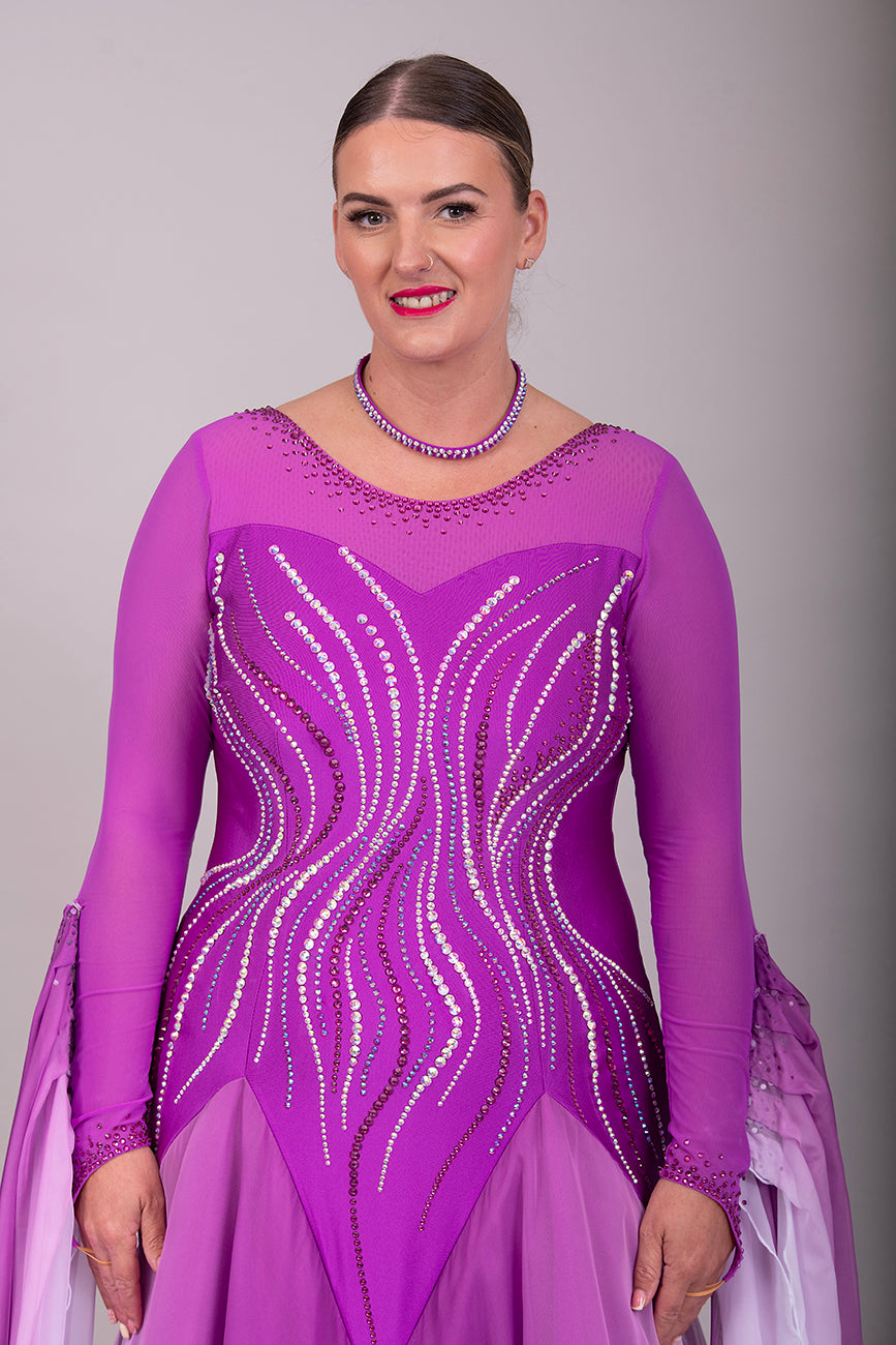 01150 Hot Magenta & White Ombre Competition Ballroom Dance Dress. High back to allow option to wear own Bra.