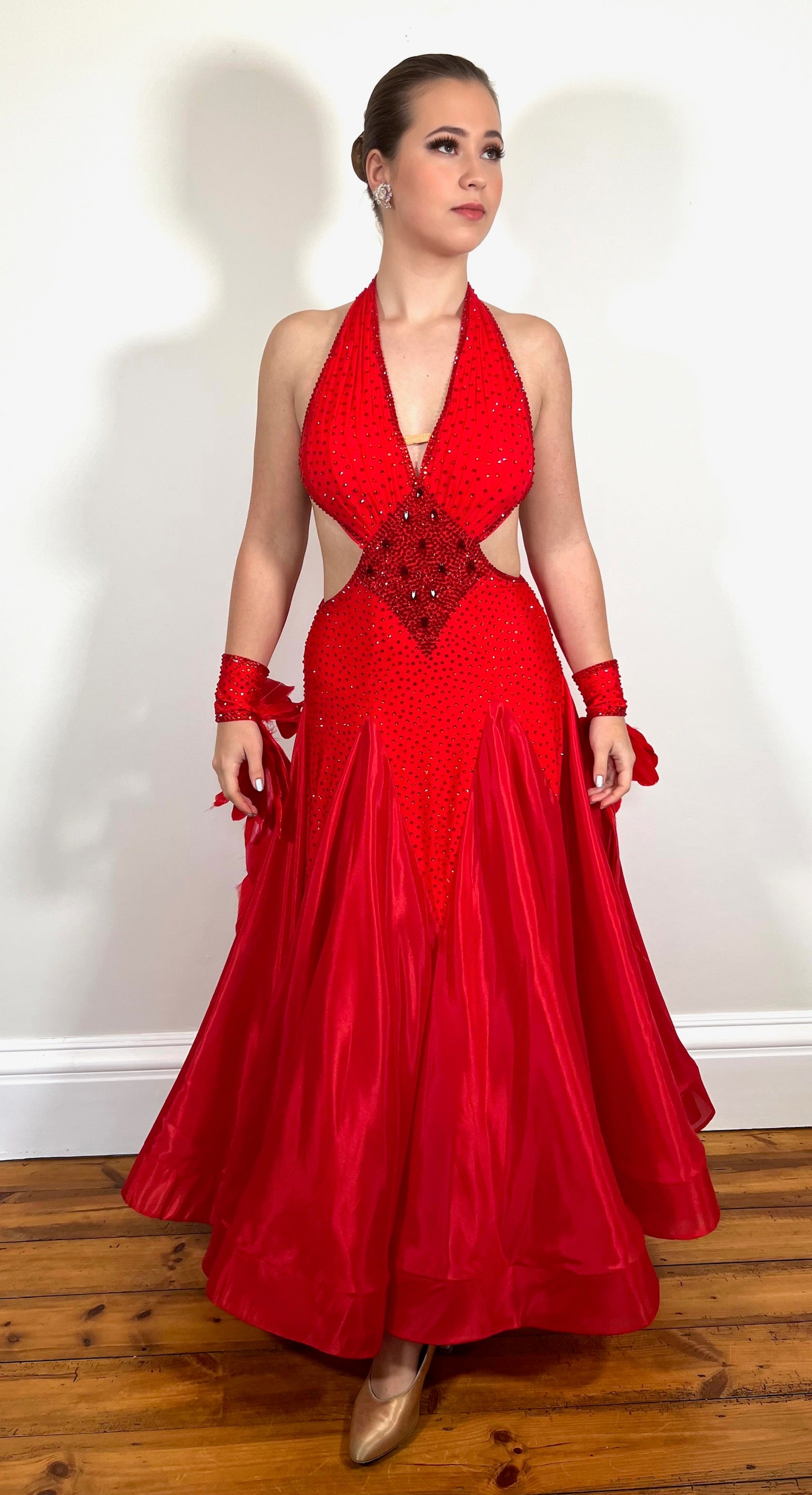219 Red Sleeveless/Backless Ballroom/Smooth halter neck Dress