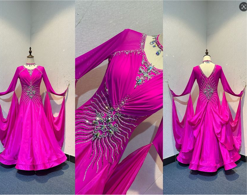 65B Cerise Competition Ballroom Dance Dress. Mesh overlay to the bust with flattering waist design. High back with option to wear own bra  detachable Floats. Stoned in Rose & AB. ❤️Showroom Appointments Available❤️