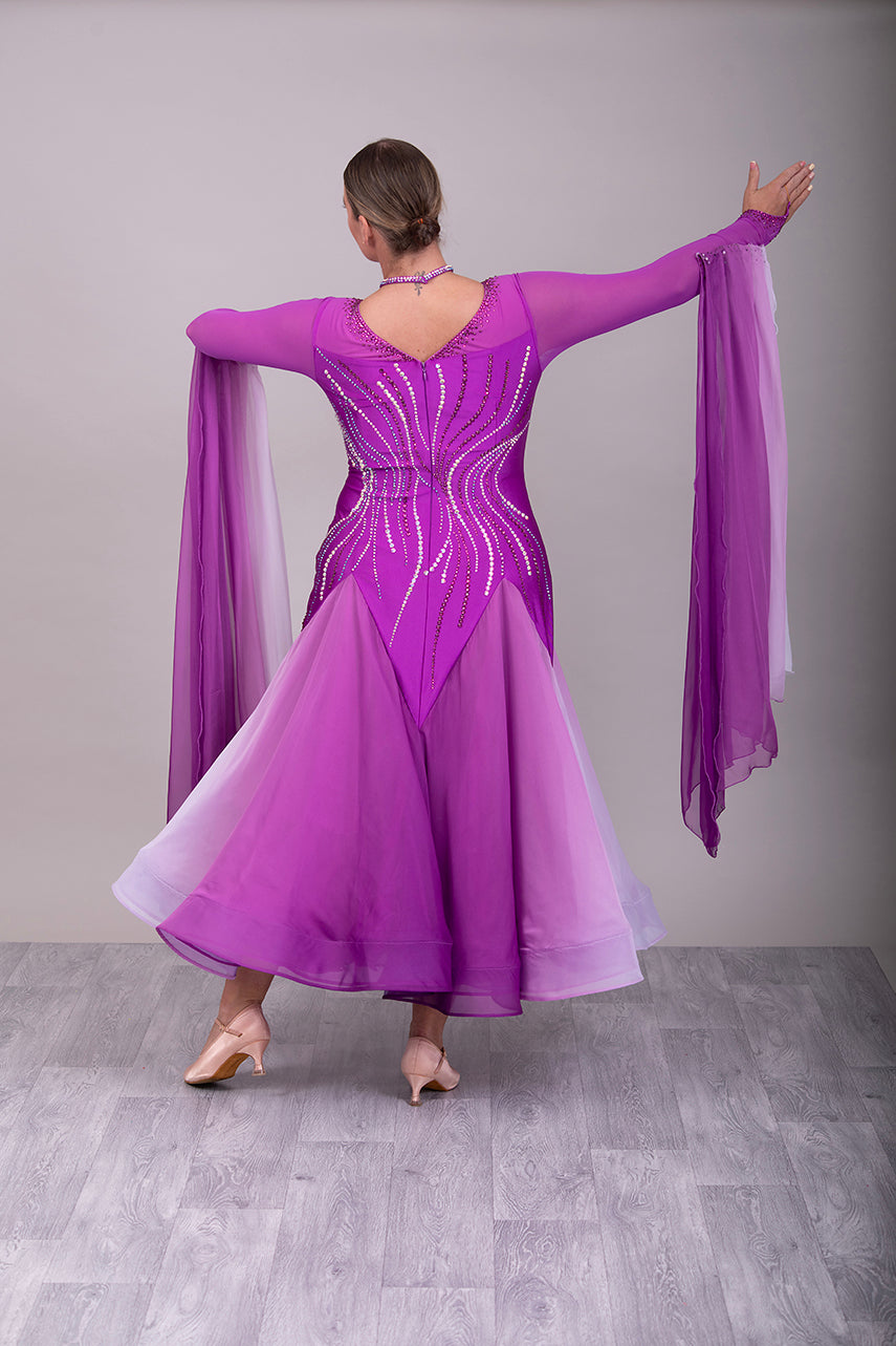 01150 Hot Magenta & White Ombre Competition Ballroom Dance Dress. High back to allow option to wear own Bra.