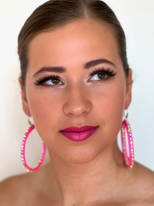 Janet Pair of AB Stoned Hoop Earrings (21 Colour choices) V51