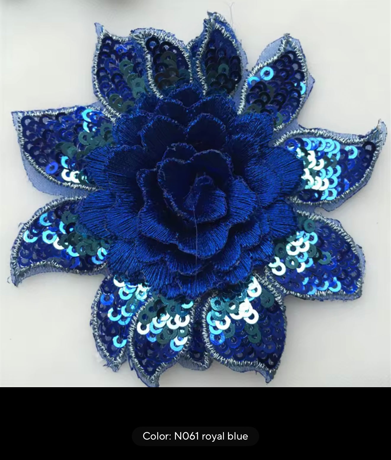 M134 Montana 3D Sew On Flowers, Outer Petals are sequinned. Perfect for adding stones. 8cm wide. Available in 8 Colours