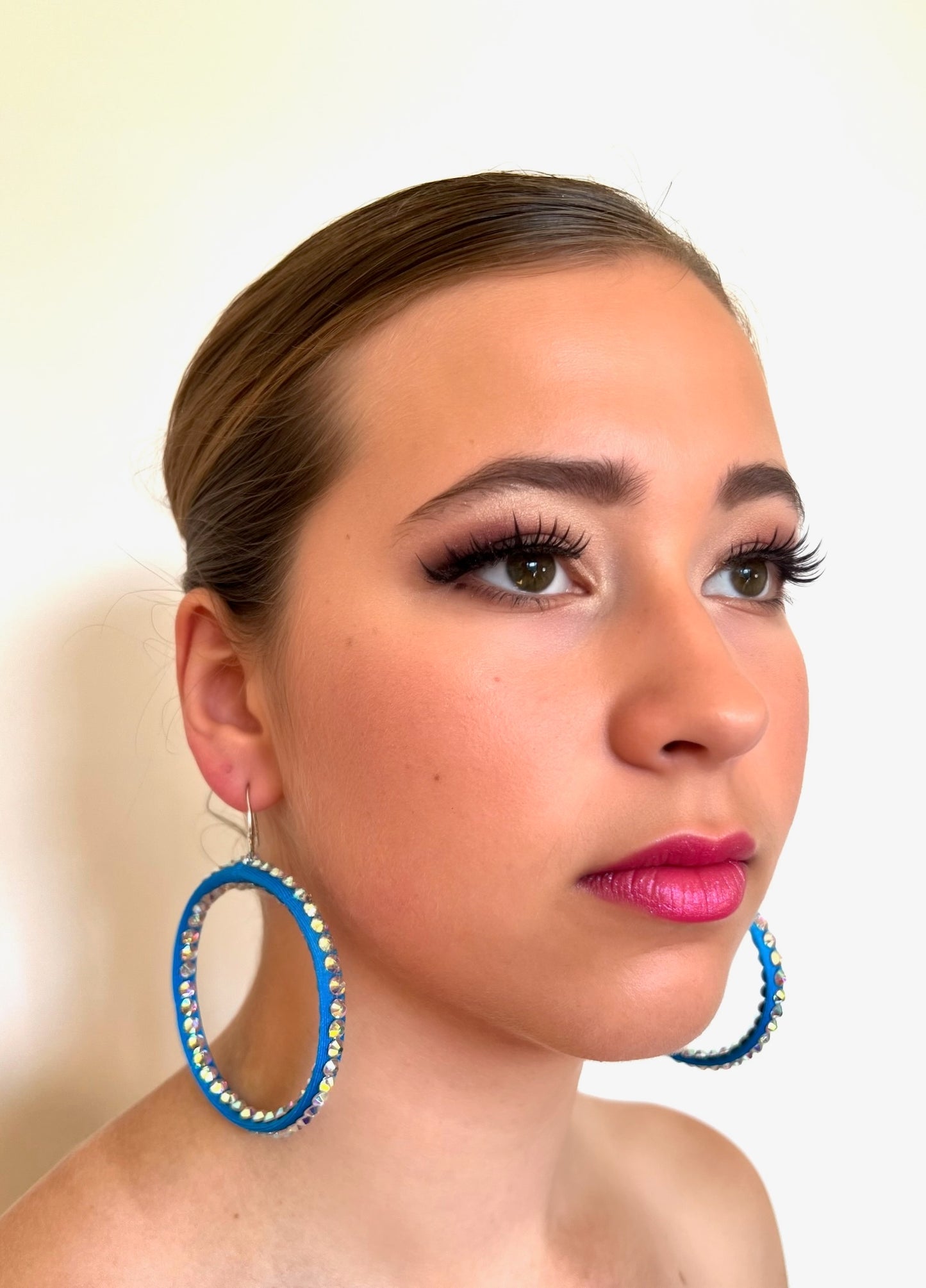 Janet Pair of AB Stoned Hoop Earrings (21 Colour choices) V51