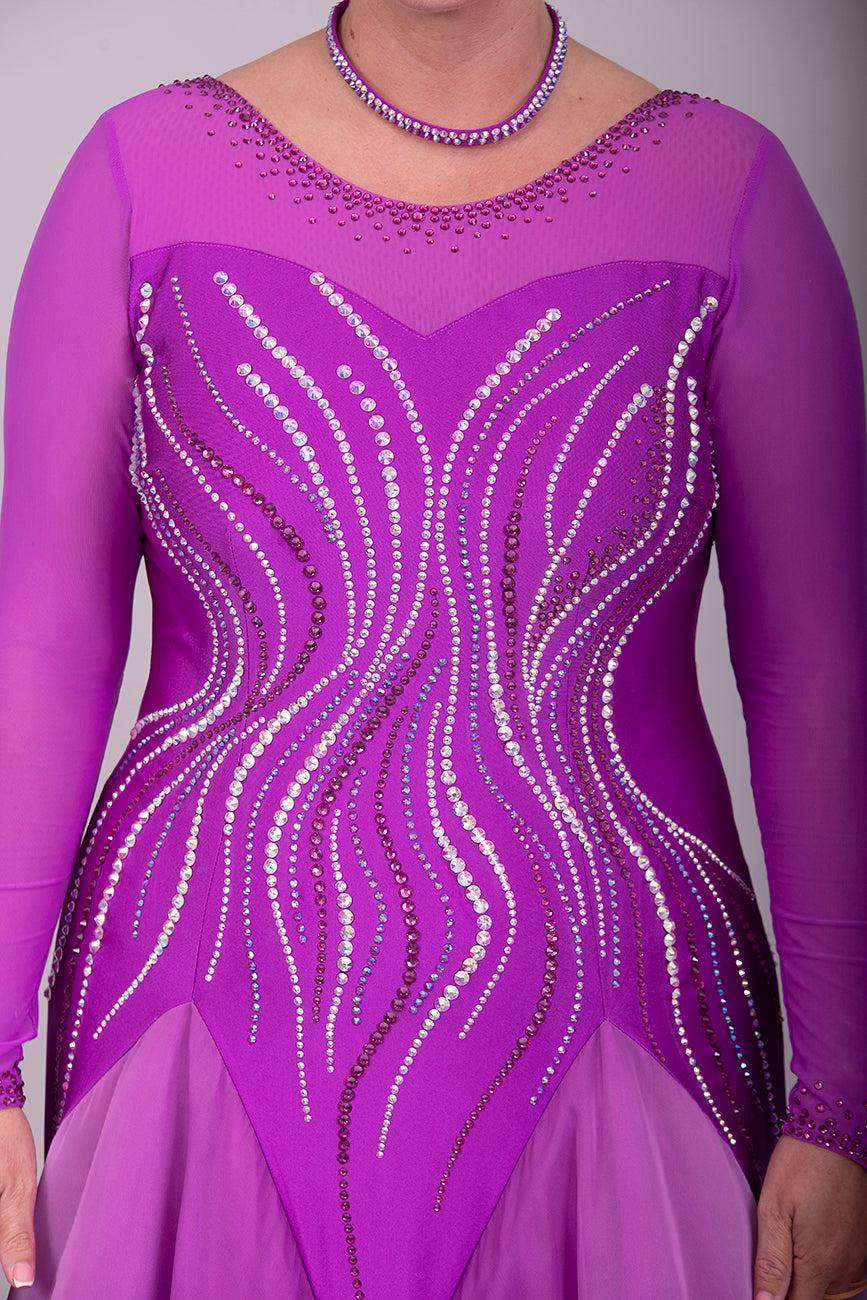 01150 Hot Magenta & White Ombre Competition Ballroom Dance Dress. High back to allow option to wear own Bra.