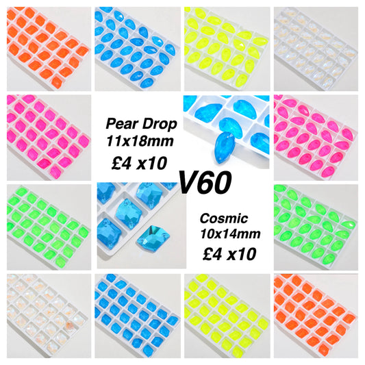 V61 Flo Neon Colours Sew On Shapes. 11x18 Pears,17x28 Pears, 10x14 Cosmic