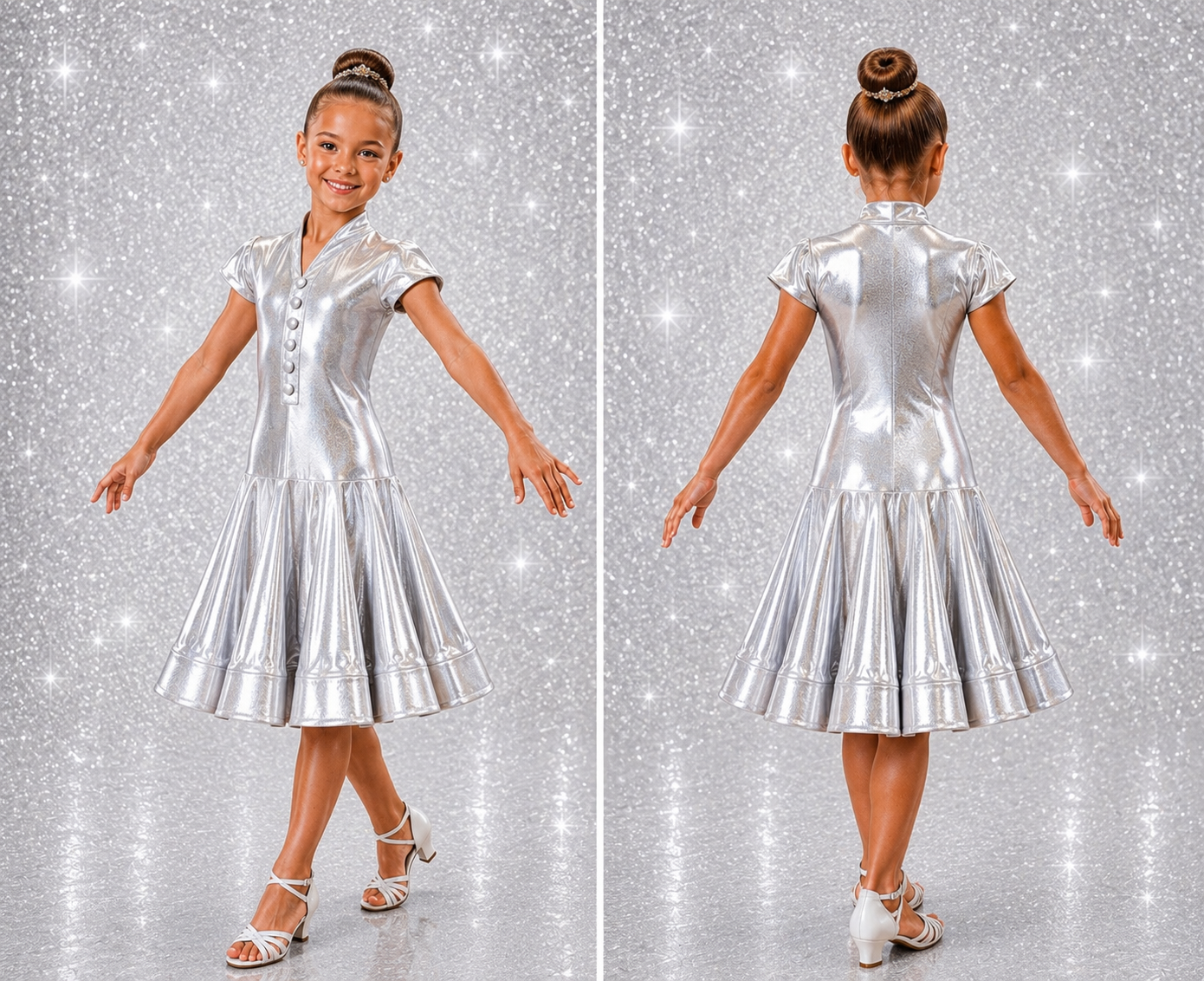 133J Metallic Silver 1 Piece Latin Dress Competition Number Wallet & Decorative Pins & Matching Hair Flower **Everything included in Price when full set purchased**