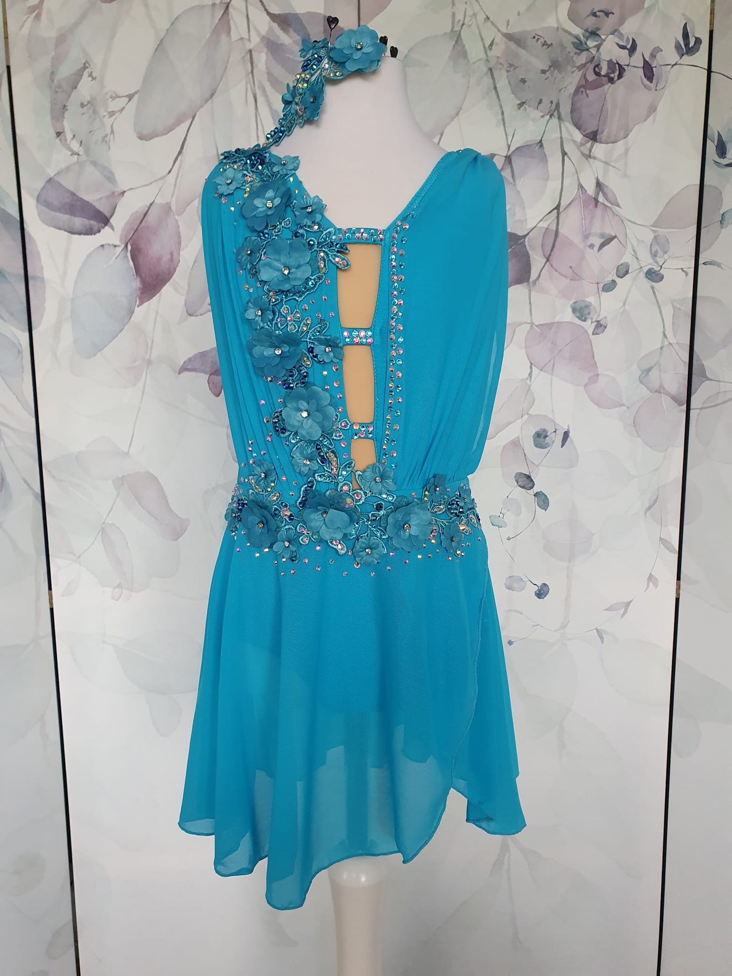 286 Aqua Blue Lyrical Stage Dance Dress