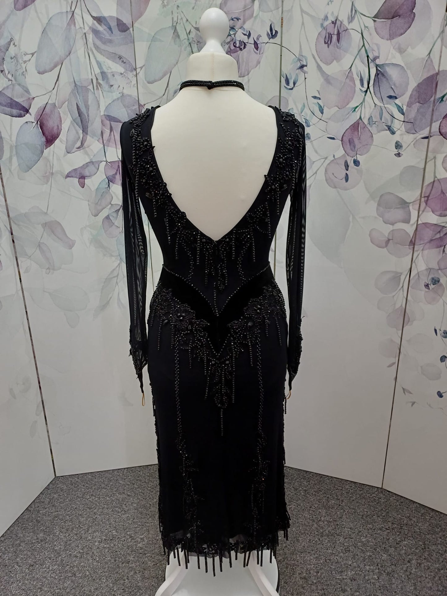 50L Black mesh on Lycra Competition Latin Dance Dress. Stunning beading & stone details throughout. ❤️Showroom Appointments Available❤️
