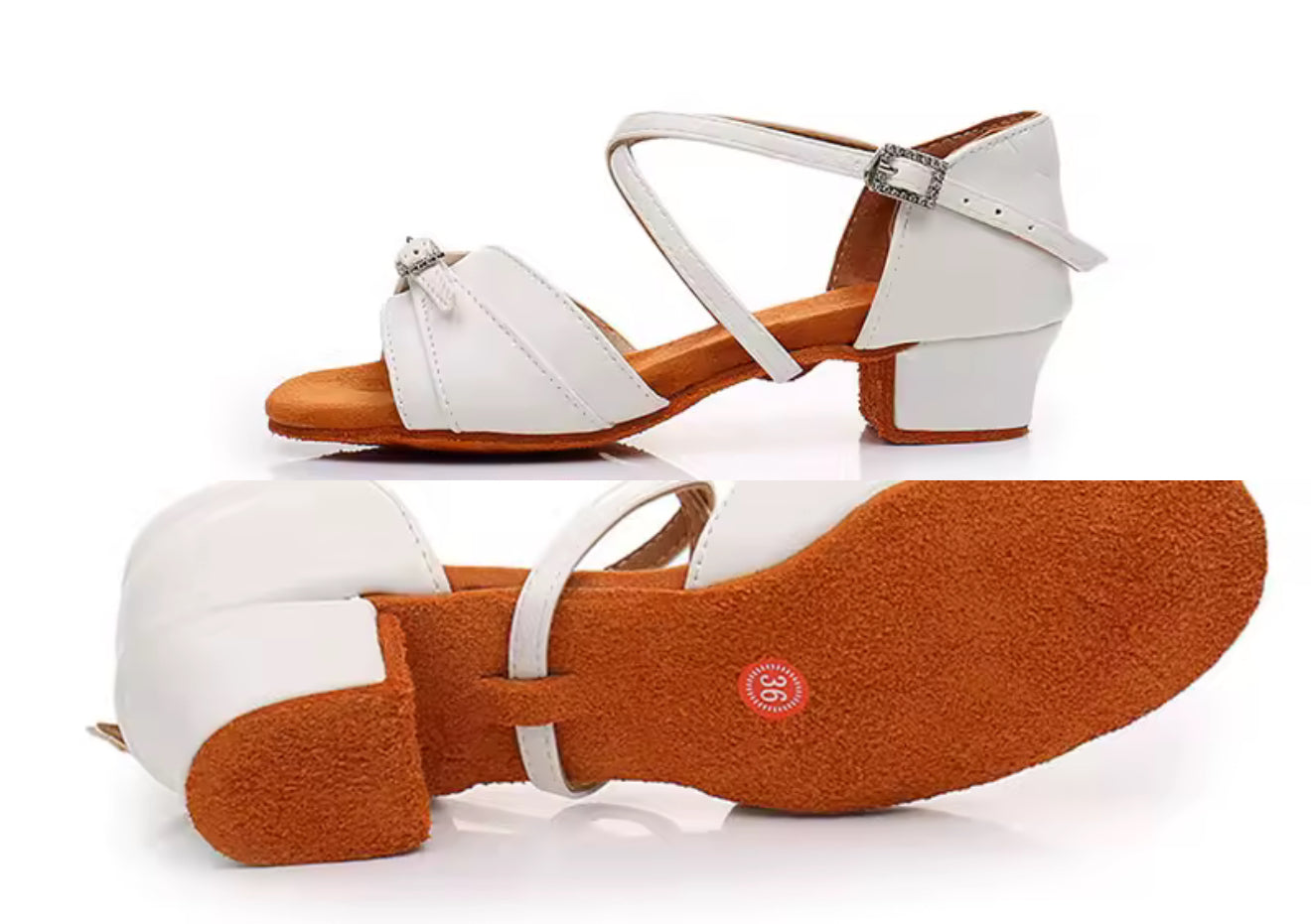 (4) TWD “LULAH” Children’s Ballroom Shoes. White Lattice Design or White with Diamanté Buckle Detail. Each Pair of Shoes comes Boxed & Includes a “Pink Shoe Bag” & pair of plastic feet protectors for trying the Shoes on for Size, Fit & Comfort.