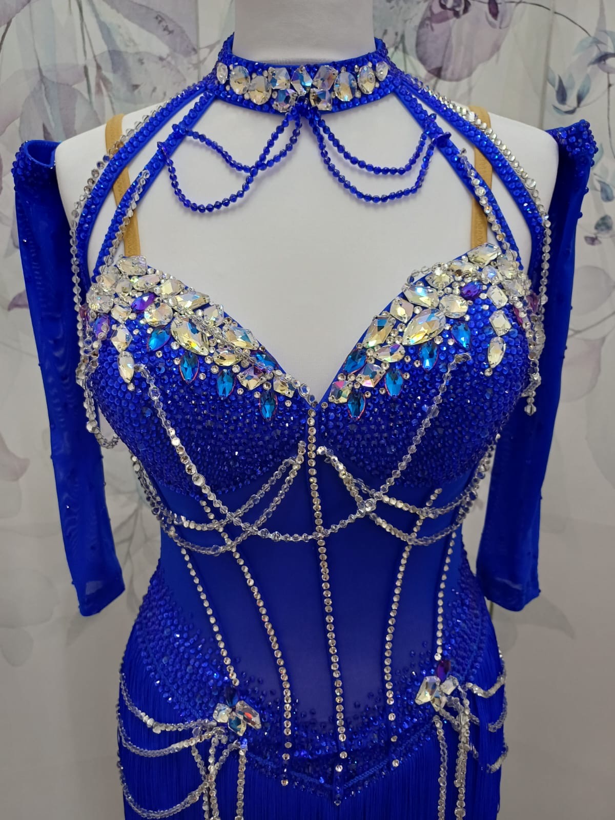 55L TWD ELITE Cobalt Blue Competition Latin Dance Dress. Stunning detailing throughout. Heavily stoned in Sapphire & AB. Cones with Stoned gloves & Accessories. ❤️Showroom Appointments Available❤️