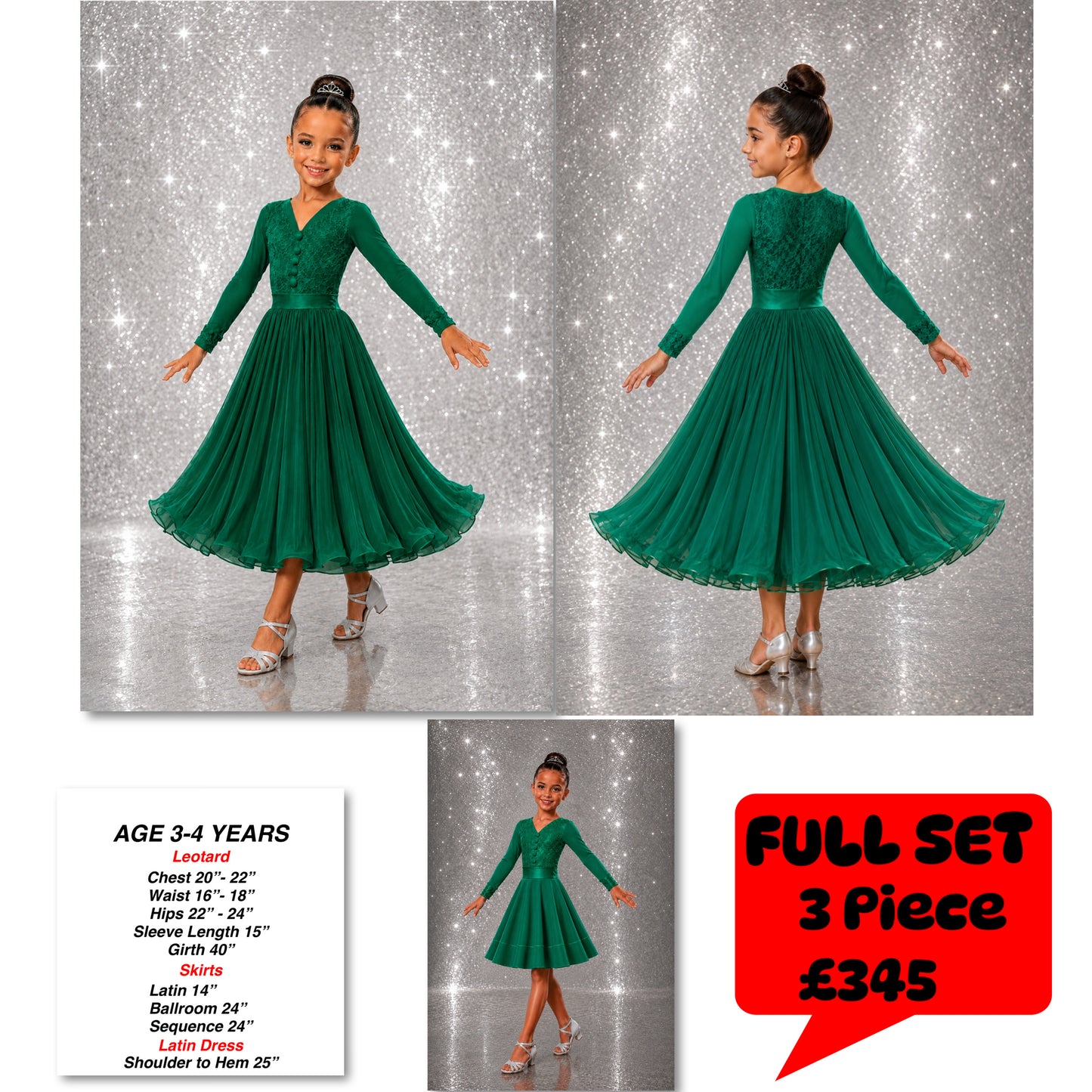 100J Irish Emerald Green 3 Piece, Competition Number Wallet & Decorative Pins & Matching Hair Flower **Everything included in Price when full set purchased**