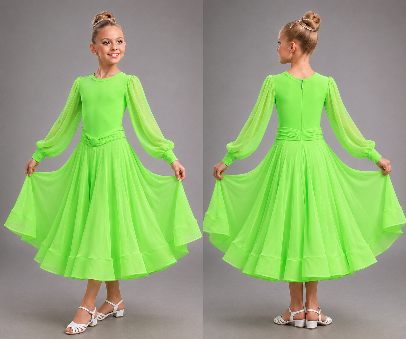 131J Flo Green 1 Piece Ballroom Dress Competition Number Wallet & Decorative Pins & Matching Hair Flower **Everything included in Price when full set purchased**