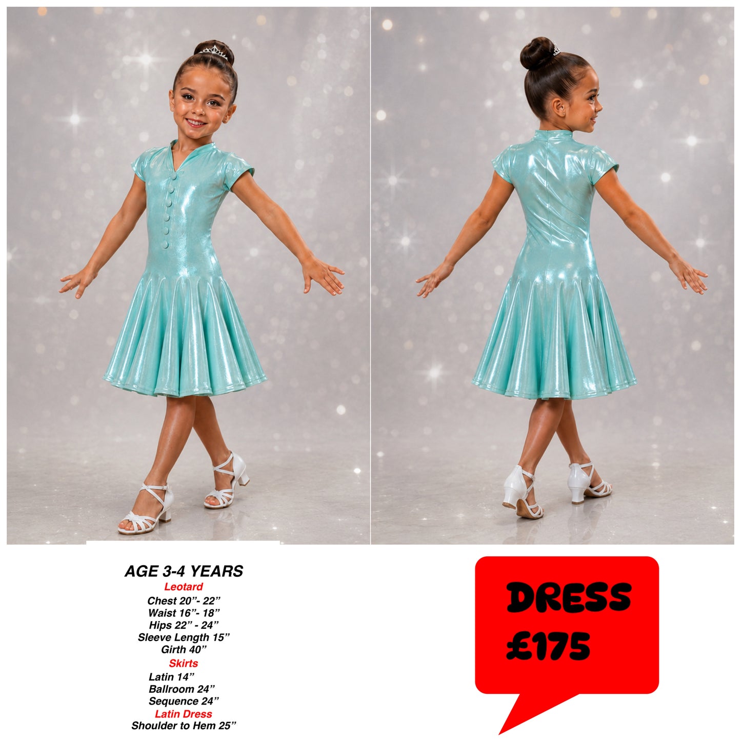 103J Metallic Pale Green 1 Piece Latin Dress. Competition Number Wallet & Decorative Pins & Matching Hair Flower **Everything included in Price when full set purchased**