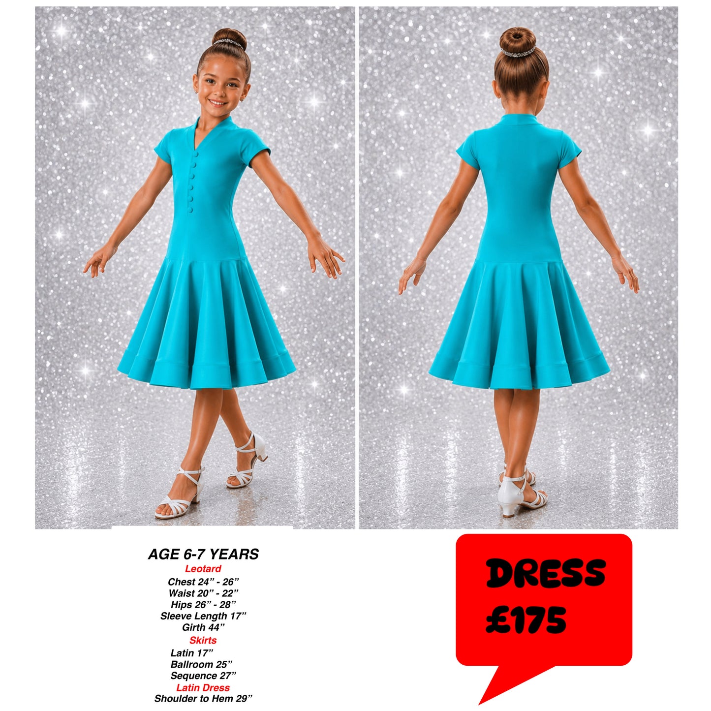 111J Teal Lycra 1 Piece Latin Dress Competition Number Wallet & Decorative Pins & Matching Hair Flower **Everything included in Price when full set purchased**