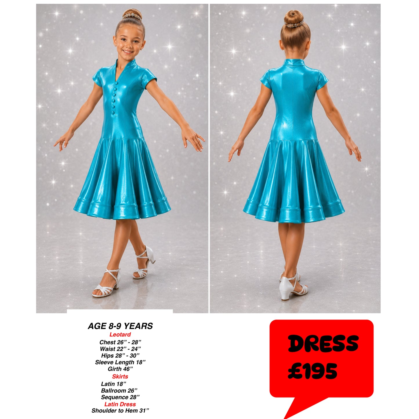 123J Metallic Bright Blue 1 Piece Latin Dress Competition Number Wallet & Decorative Pins & Matching Hair Flower **Everything included in Price when full set purchased**