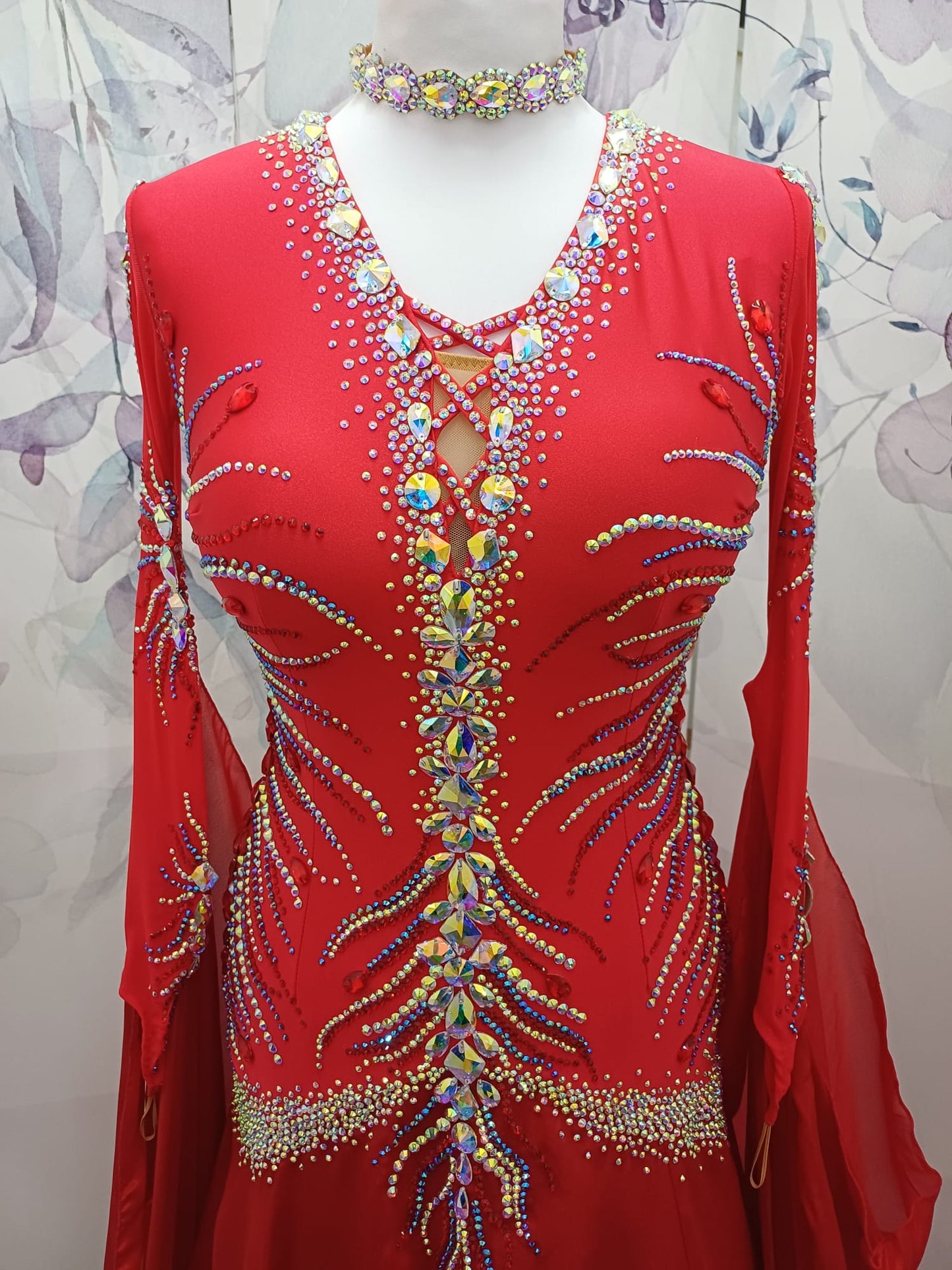 59B TWD PETITE Beautiful Red Competition Ballroom/Sequence Dance Dress. Stoning in AB, Light Siam & Jet. ❤️Showroom Appointments Available❤️