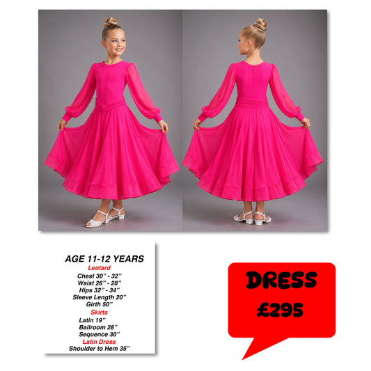 140J Flo Pink 1 Piece Ballroom Dress Competition Number Wallet & Decorative Pins & Matching Hair Flower **Everything included in Price when full set purchased**