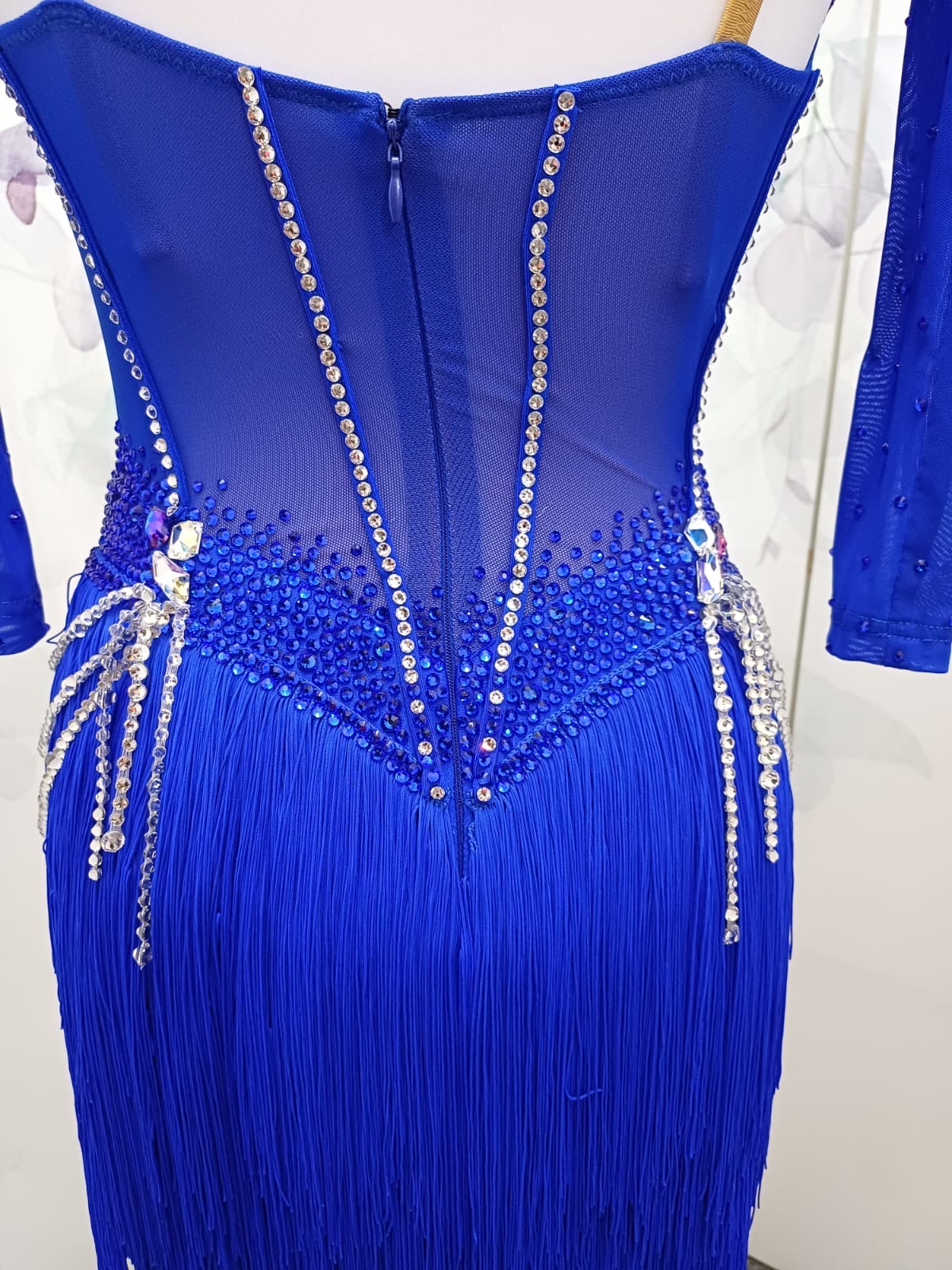 55L TWD ELITE Cobalt Blue Competition Latin Dance Dress. Stunning detailing throughout. Heavily stoned in Sapphire & AB. Cones with Stoned gloves & Accessories. ❤️Showroom Appointments Available❤️