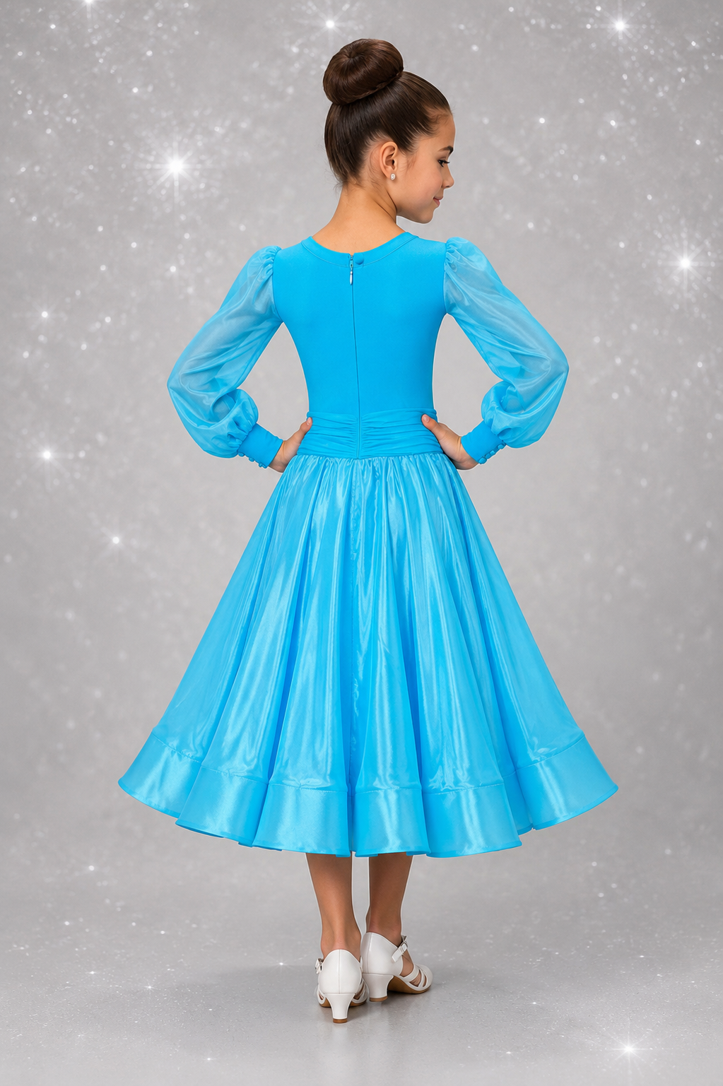 121J Turquoise 1 Piece Ballroom Dress Competition Number Wallet & Decorative Pins & Matching Hair Flower **Everything included in Price when full set purchased**
