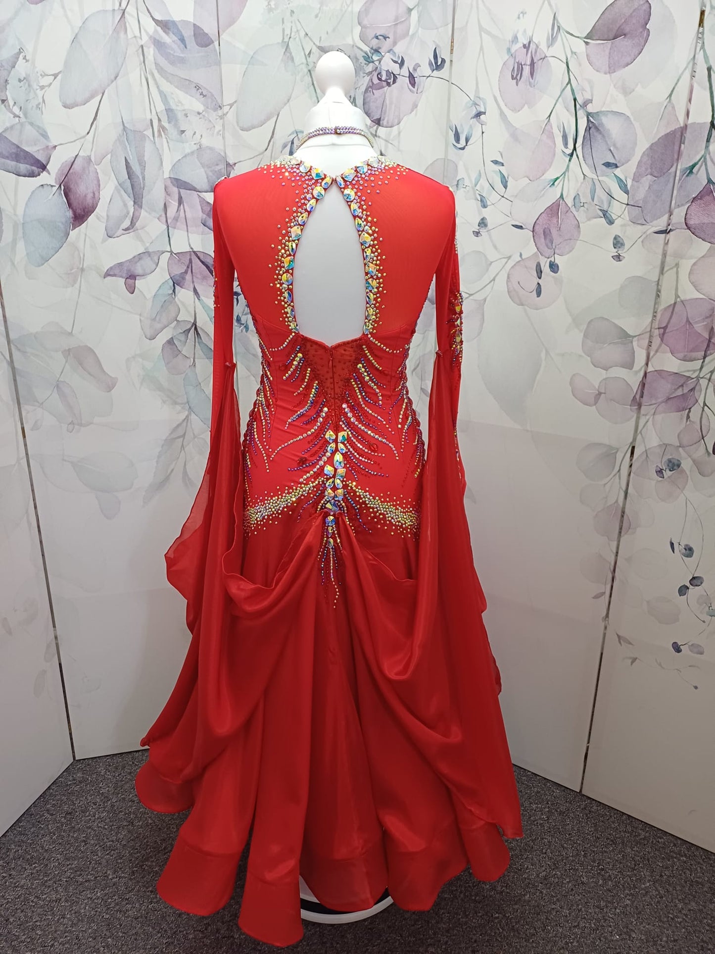 59B TWD PETITE Beautiful Red Competition Ballroom/Sequence Dance Dress. Stoning in AB, Light Siam & Jet. ❤️Showroom Appointments Available❤️