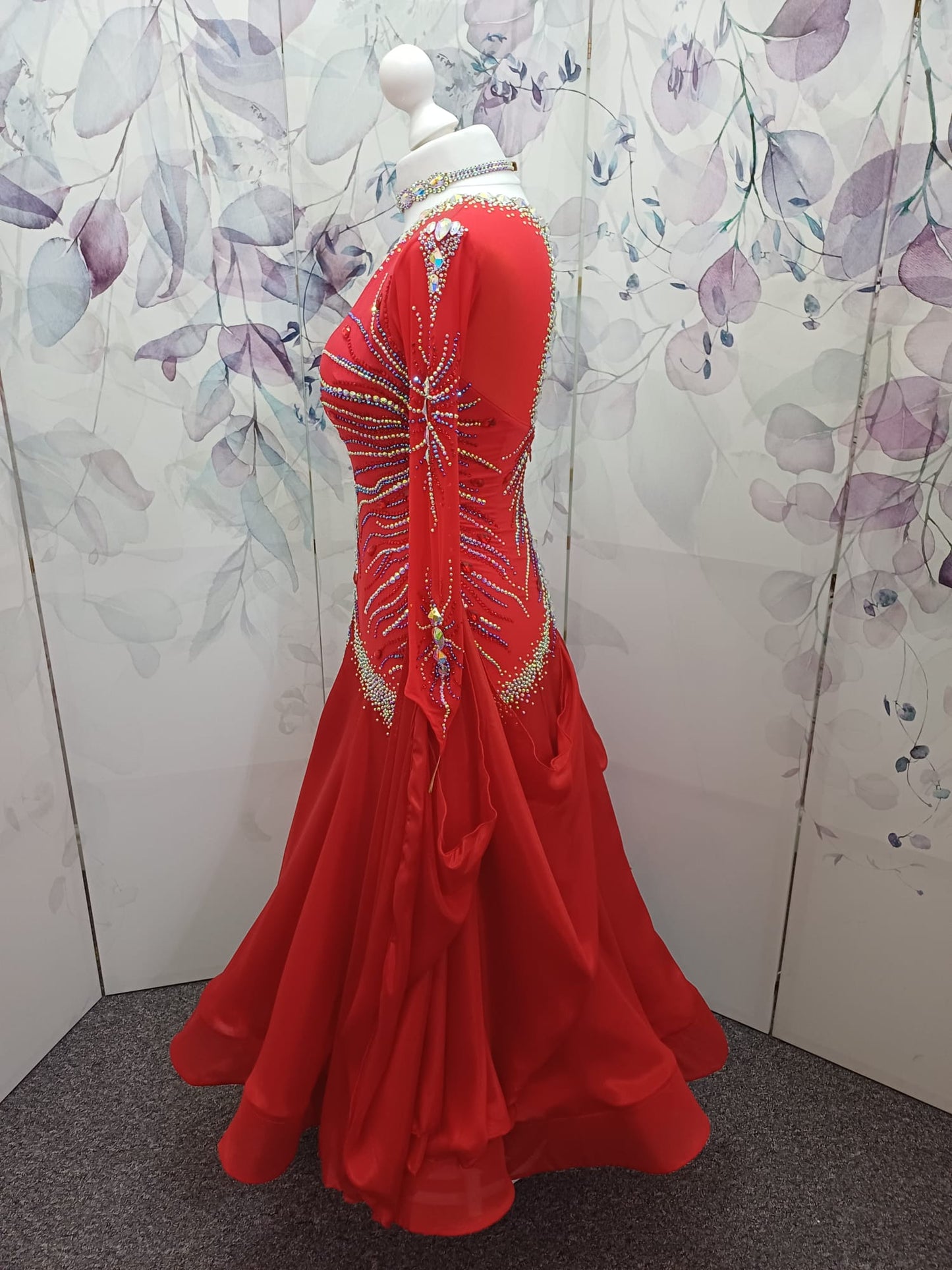 59B TWD PETITE Beautiful Red Competition Ballroom/Sequence Dance Dress. Stoning in AB, Light Siam & Jet. ❤️Showroom Appointments Available❤️