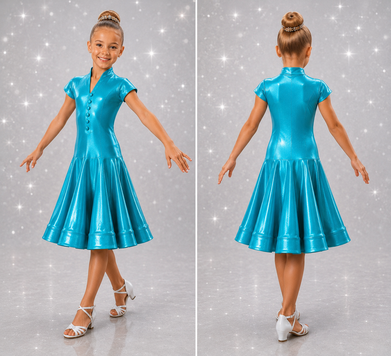 123J Metallic Bright Blue 1 Piece Latin Dress Competition Number Wallet & Decorative Pins & Matching Hair Flower **Everything included in Price when full set purchased**