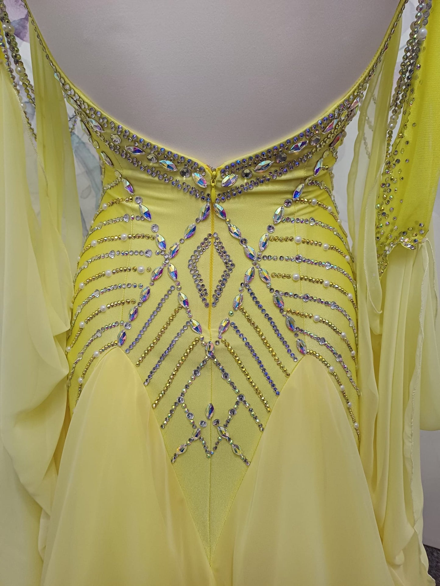 01210 Lemon Competition Ballroom Dance Dress. Beautifully stoned in AB, Night Starry Sky & Sunlight