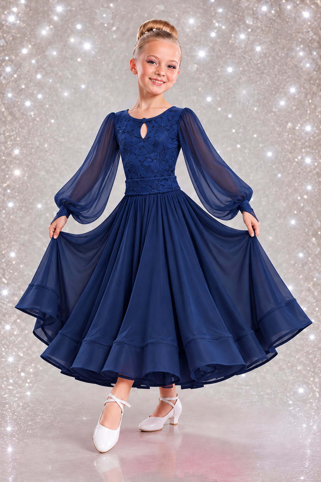 141J Navy Blue Lace 3 piece Set Competition Number Wallet & Decorative Pins & Matching Hair Flower **Everything included in Price when full set purchased**