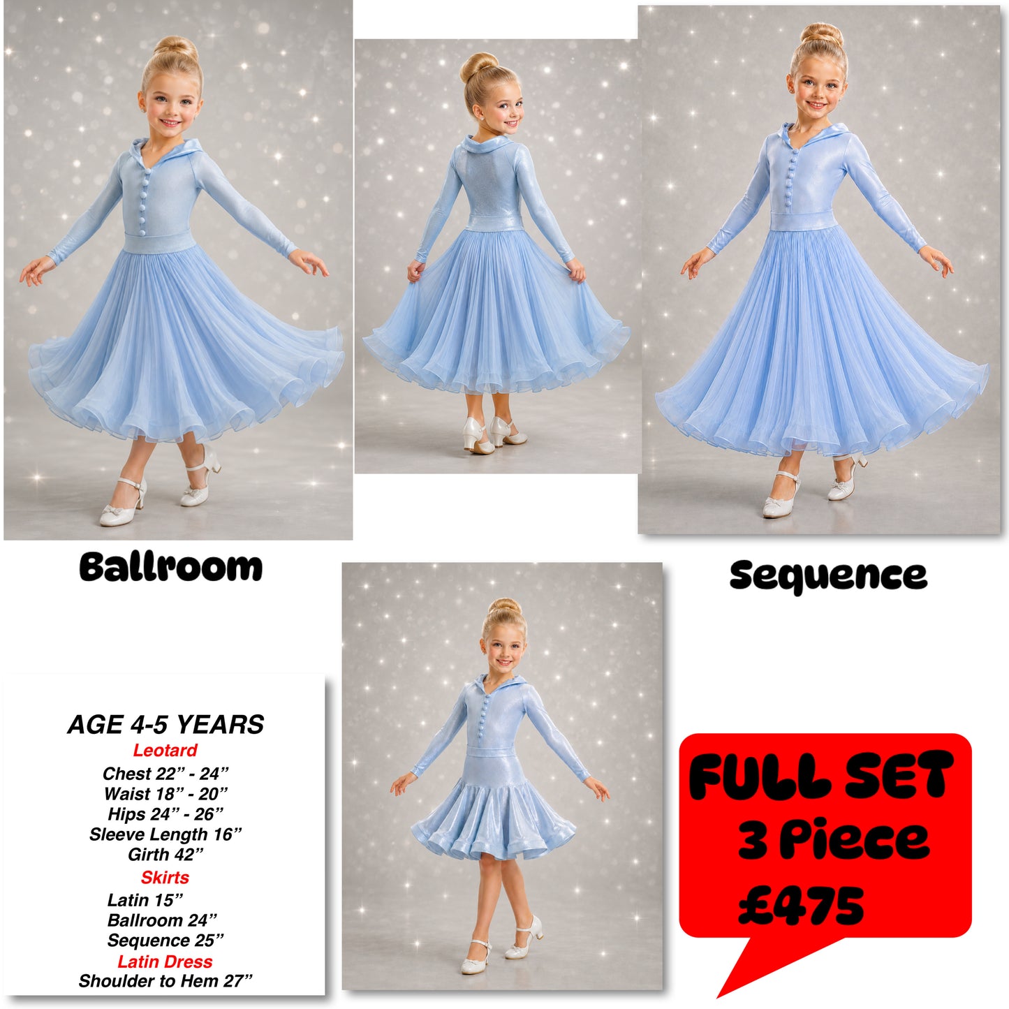 105J Pale Blue Metallic 4 piece Set Competition Number Wallet & Decorative Pins & Matching Hair Flower **Everything included in Price when full set purchased**