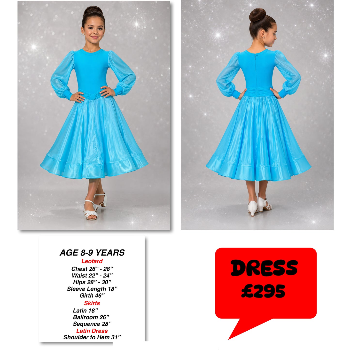 121J Turquoise 1 Piece Ballroom Dress Competition Number Wallet & Decorative Pins & Matching Hair Flower **Everything included in Price when full set purchased**