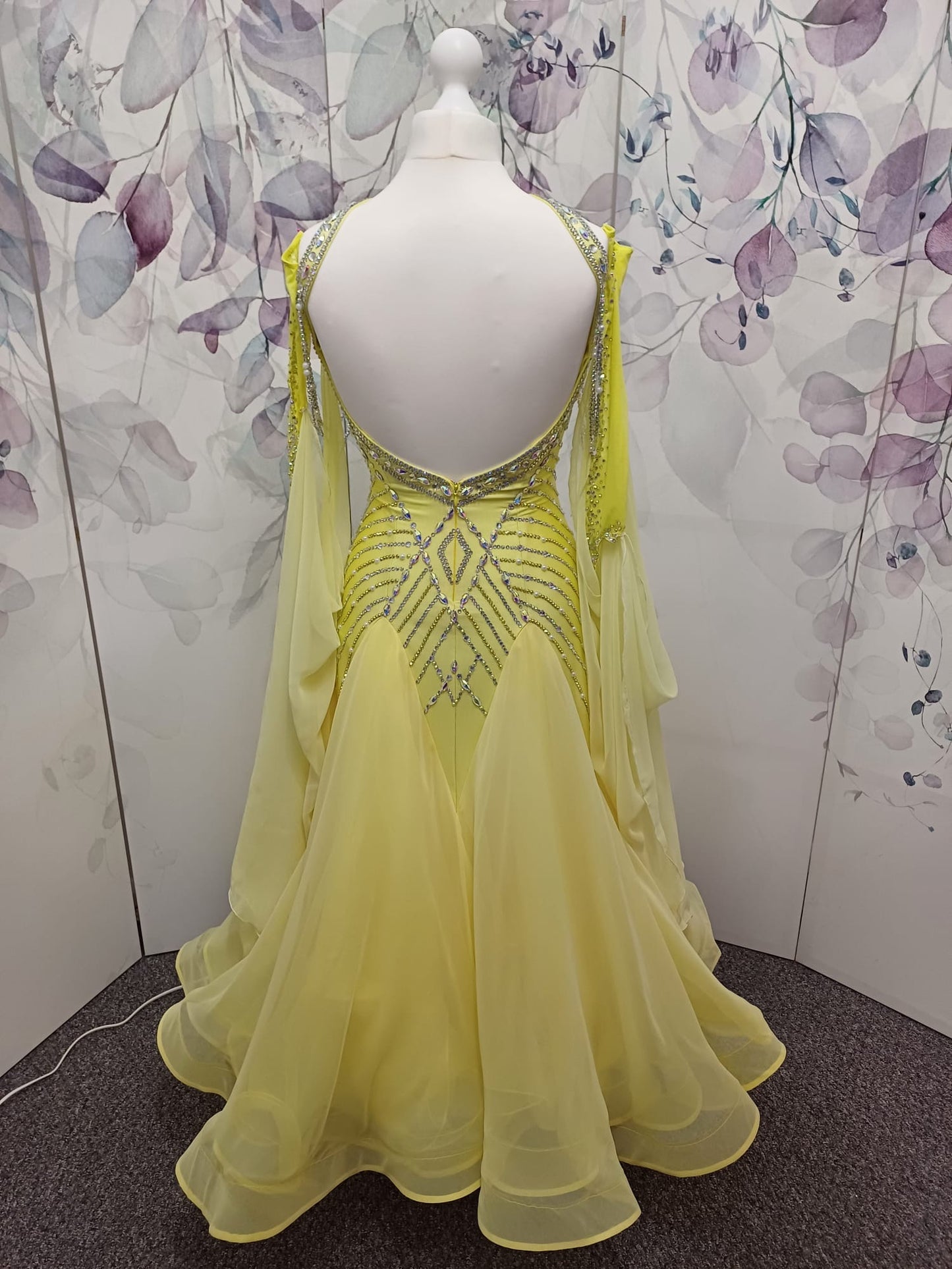 01210 Lemon Competition Ballroom Dance Dress. Beautifully stoned in AB, Night Starry Sky & Sunlight