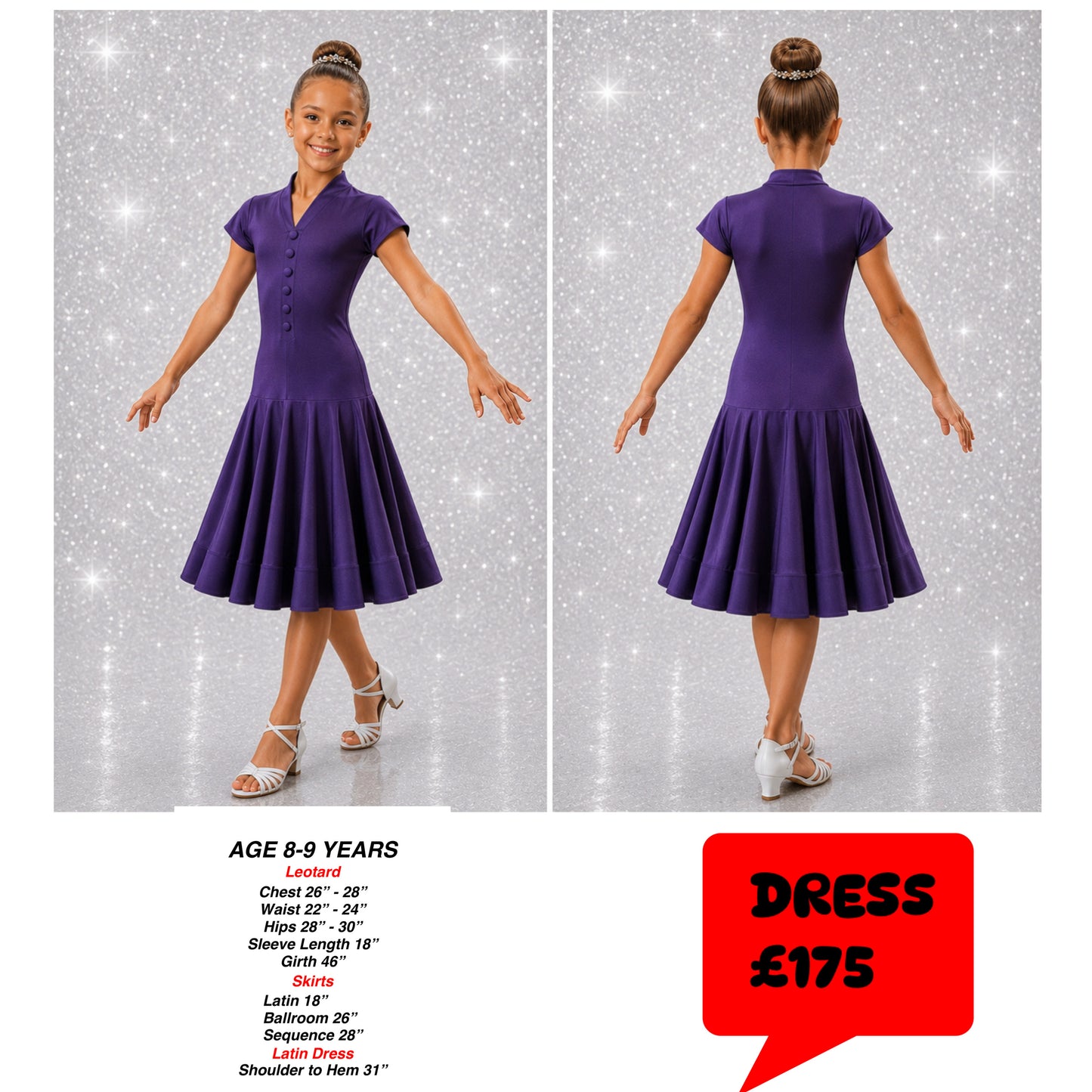 122J Plum Lycra 1 Piece Latin Dress Competition Number Wallet & Decorative Pins & Matching Hair Flower **Everything included in Price when full set purchased**