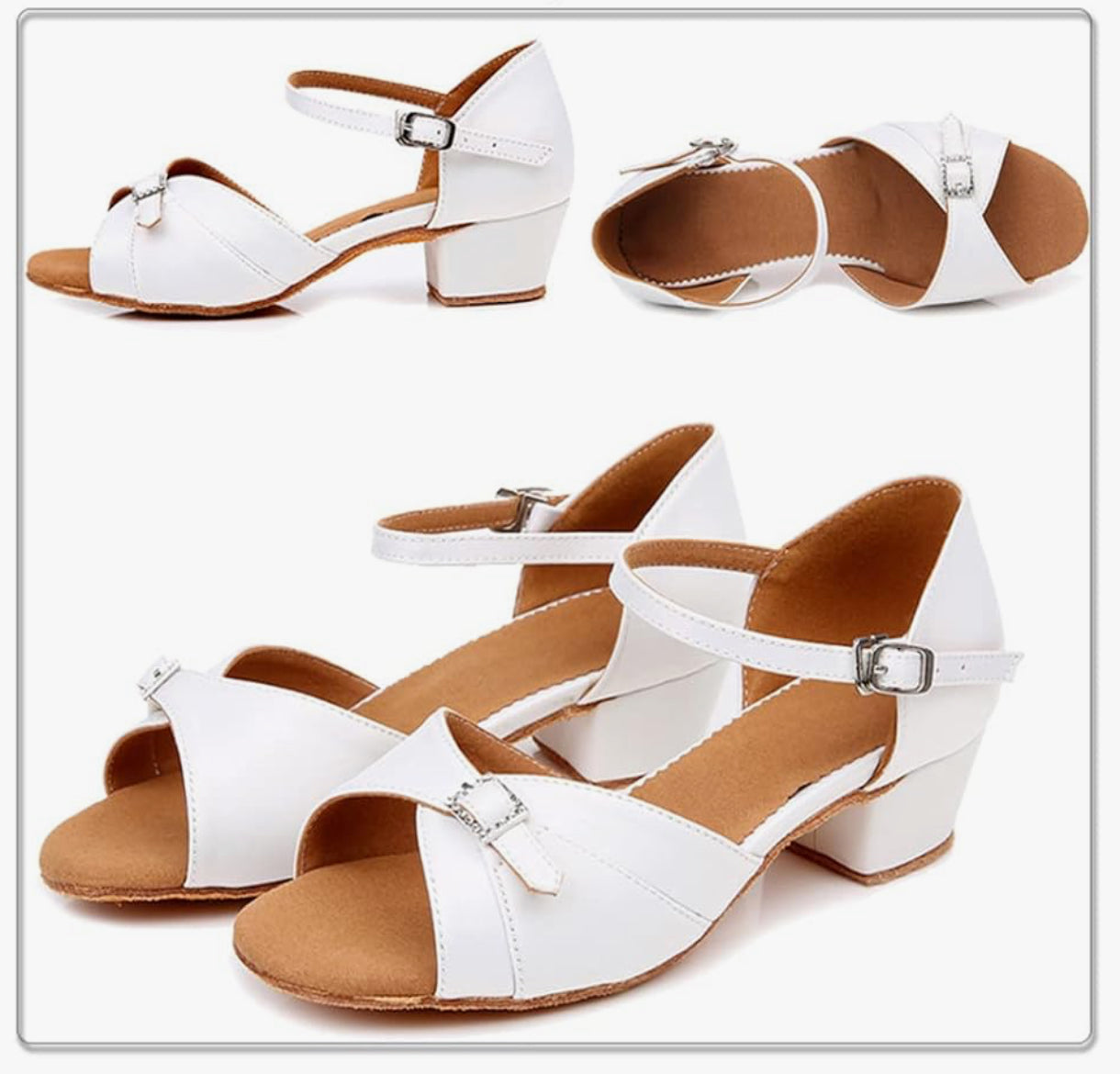 (4) TWD “LULAH” Children’s Ballroom Shoes. White Lattice Design or White with Diamanté Buckle Detail. Each Pair of Shoes comes Boxed & Includes a “Pink Shoe Bag” & pair of plastic feet protectors for trying the Shoes on for Size, Fit & Comfort.