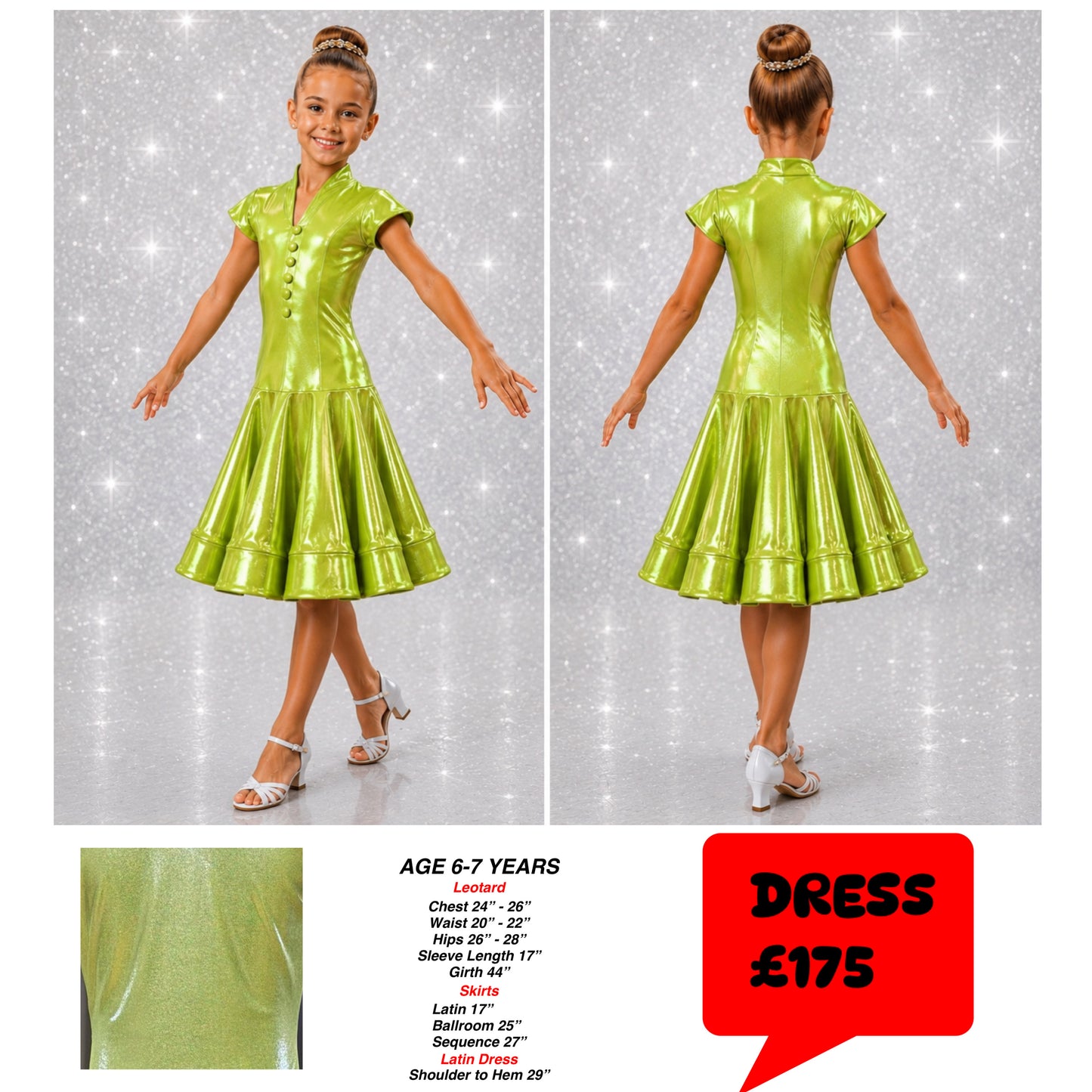 112J Metallic Lime 1 Piece Latin Dress Competition Number Wallet & Decorative Pins & Matching Hair Flower **Everything included in Price when full set purchased**