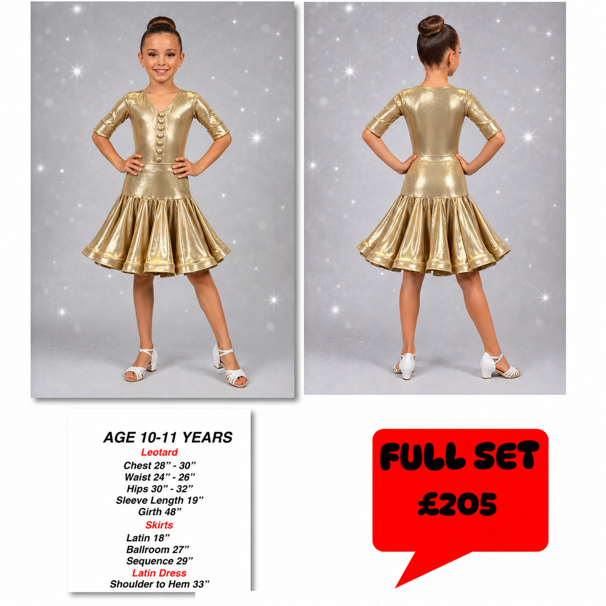149J Gold Metallic Lycra Latin 2 Piece Set Competition Number Wallet & Decorative Pins & Matching Hair Flower **Everything included in Price when full set purchased**