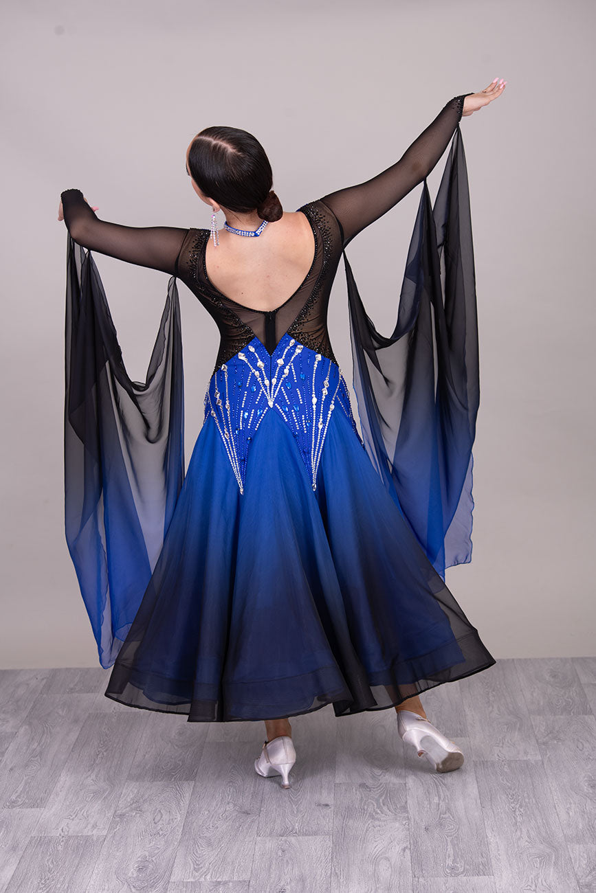 55B Royal Blue & Black Ombre Competition Dance Dress. Stoned in Sapphire, & Crystal. Ombre floats ❤️Showroom Appointments Available❤️