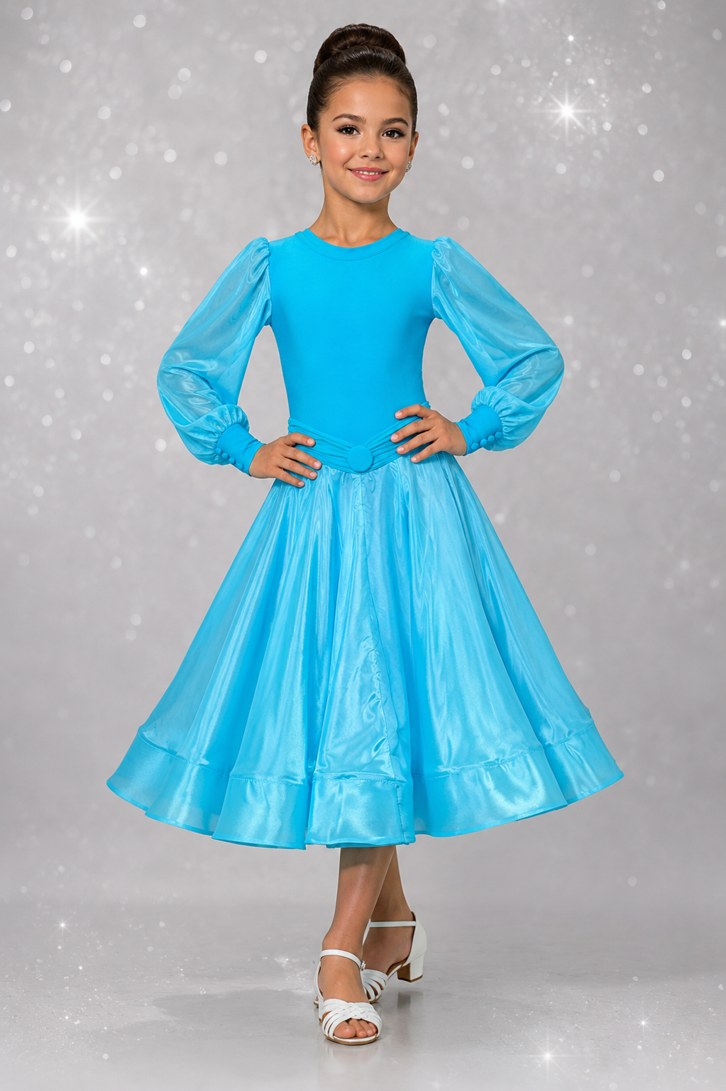 121J Turquoise 1 Piece Ballroom Dress Competition Number Wallet & Decorative Pins & Matching Hair Flower **Everything included in Price when full set purchased**