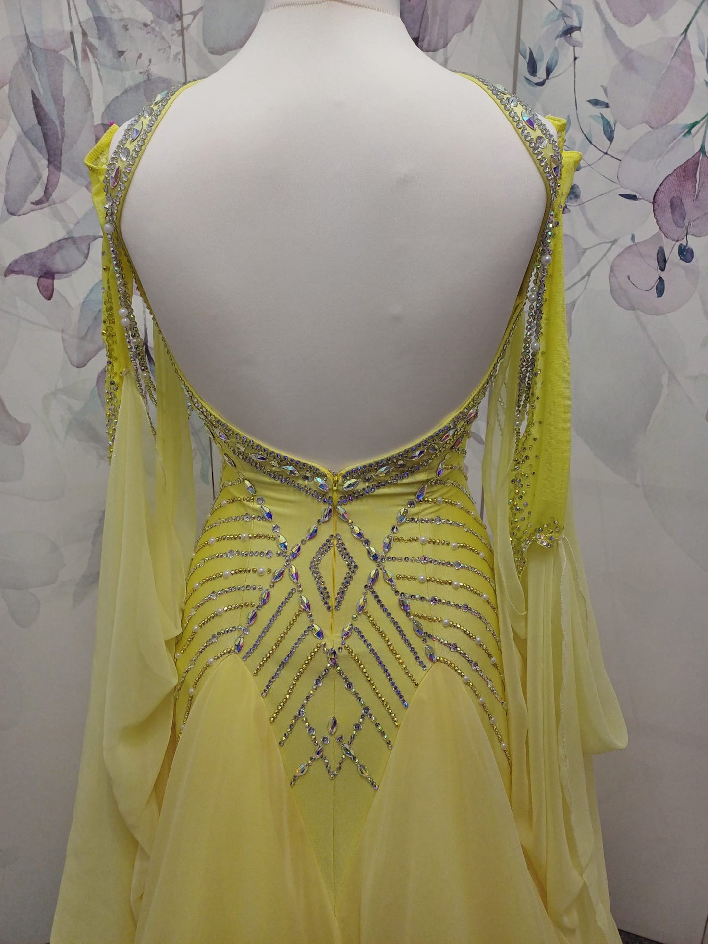 01210 Lemon Competition Ballroom Dance Dress. Beautifully stoned in AB, Night Starry Sky & Sunlight