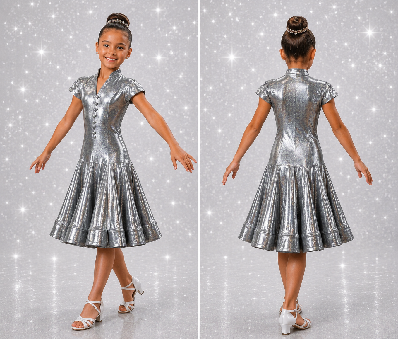 141J Metallic Hematite 1 Piece Latin Dress Competition Number Wallet & Decorative Pins & Matching Hair Flower **Everything included in Price when full set purchased**