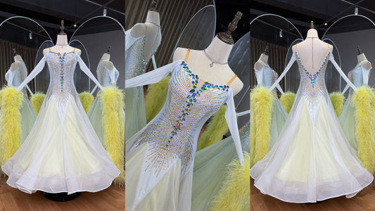 157B TWD ELITE White top layer skirt & lemon underskirts. Stoned in AB & Citrine